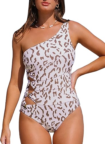 Hilinker Traje de baño de una pieza para mujer con un hombro recortado