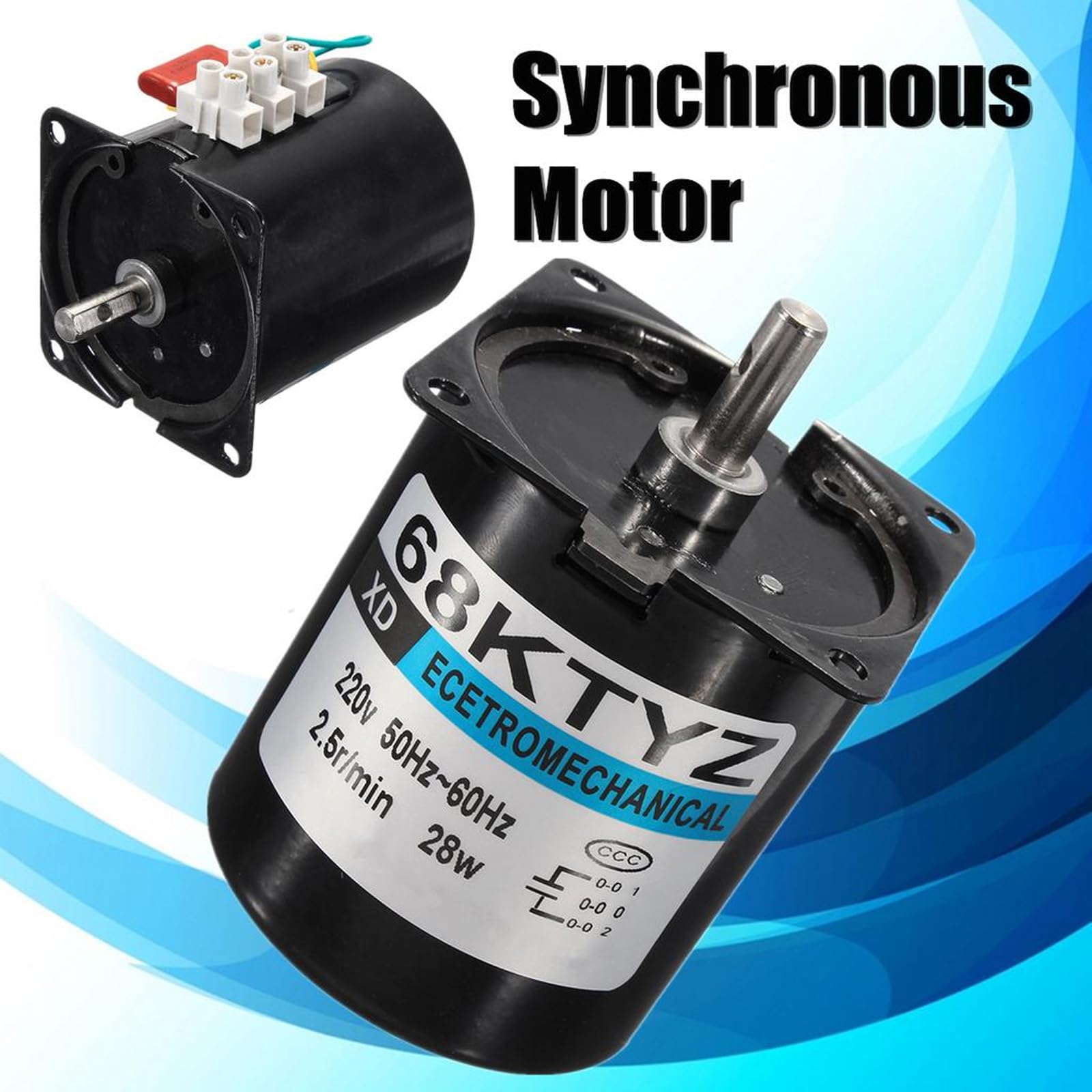 Miniatura Magnete Permanente Motore Sincrono, 68KTYZ AC220V 28W Piccolo motoriduttore sincrono elettrico a magnete permanente CW/CCW per l'automazione dello strumento(30 r/min)