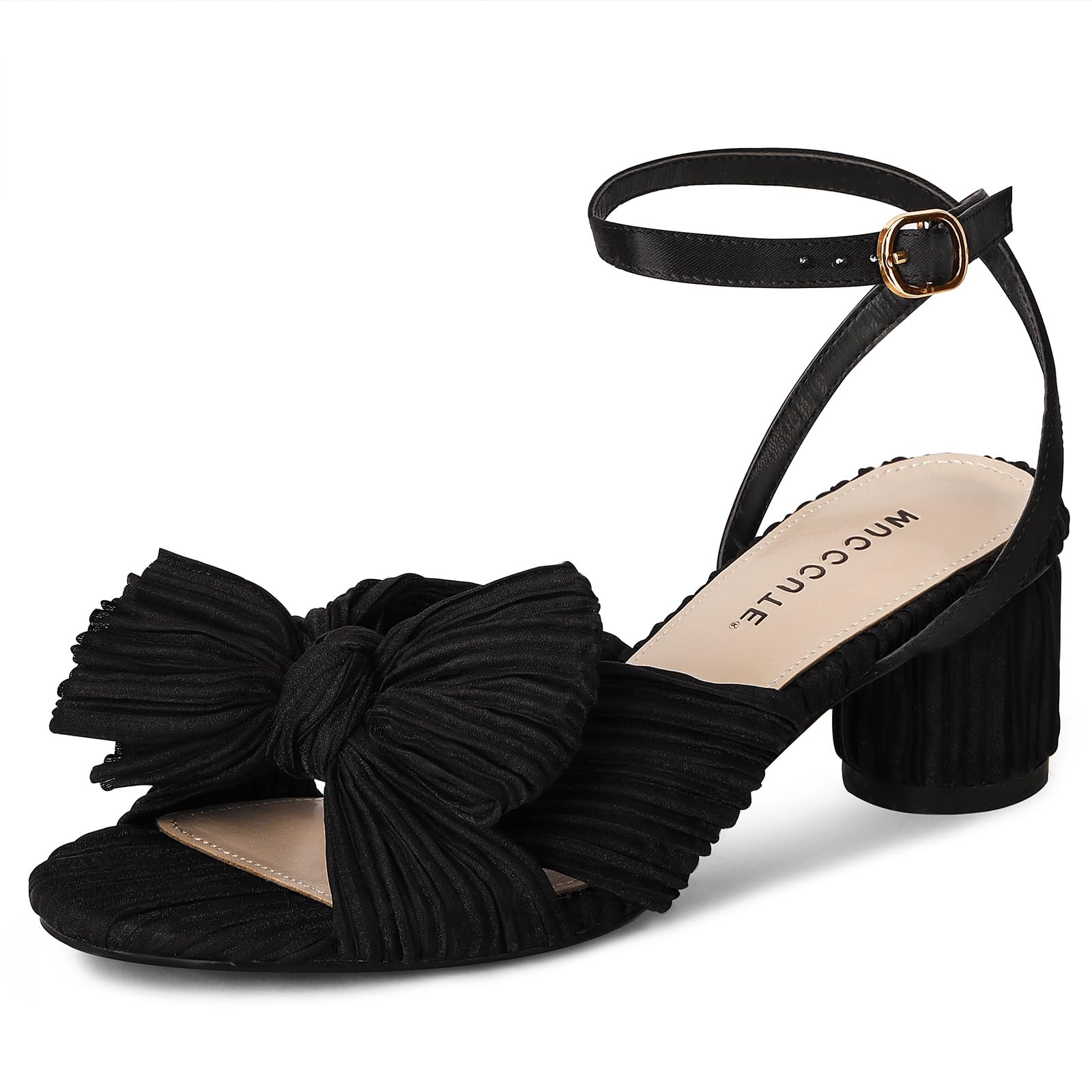 MUCCCUTE Women's Bow Knot Heeled Sandals Ankle Buckle Strap Chunky Heeled Open-toe Comfortable Wedding Party Fashion Heeled