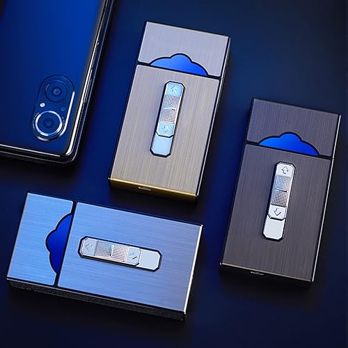 Miniatura 3 de Amposei Caja de cigarrillos de aluminio con encendedor eléctrico, encendedor USB recargable, regalo para mujeres, hombres, padre, madre (negro)