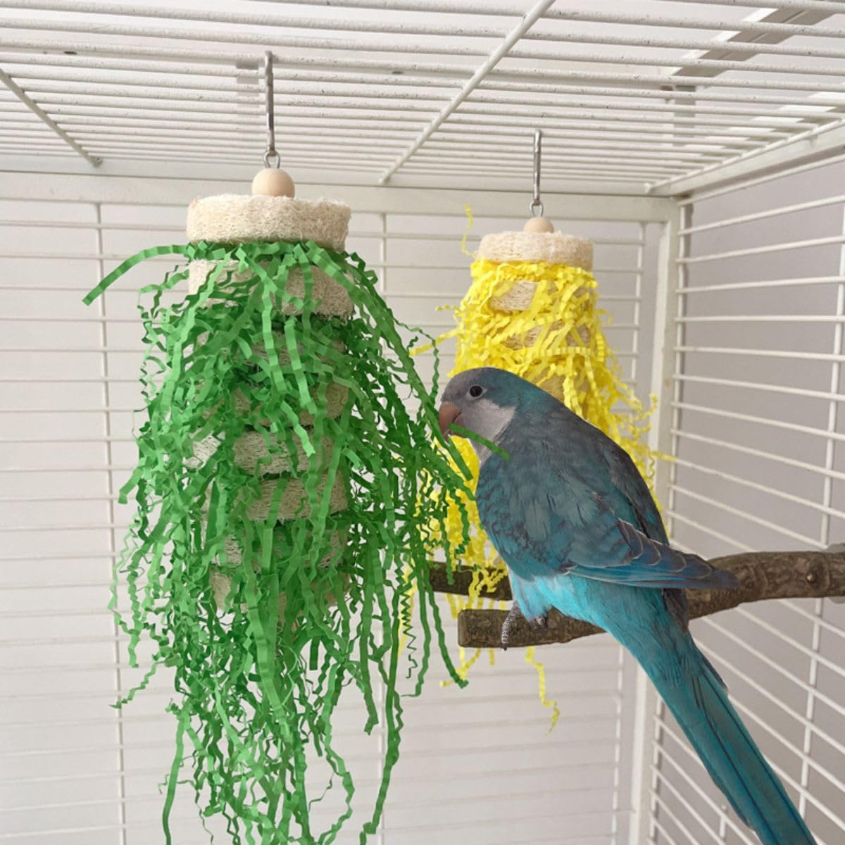 Bird Toys Parrots Parakeet Loofah Chewing and Shredding Toy – Foraging Hanging and Enrichment Cage Accessories for Lovebirds Cockatiels Conures African Greys Cockatoo (Yellow) - image 7
