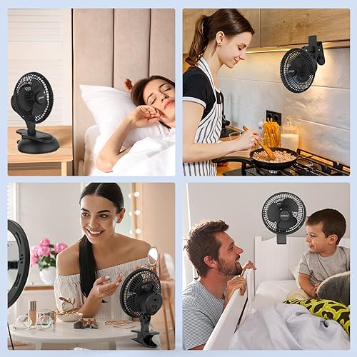Miniatura 7 de shinic Ventilador de clip de 6 pulgadas con abrazadera fuerte, potente flujo de aire, inclinación ajustable, ventilador de escritorio de