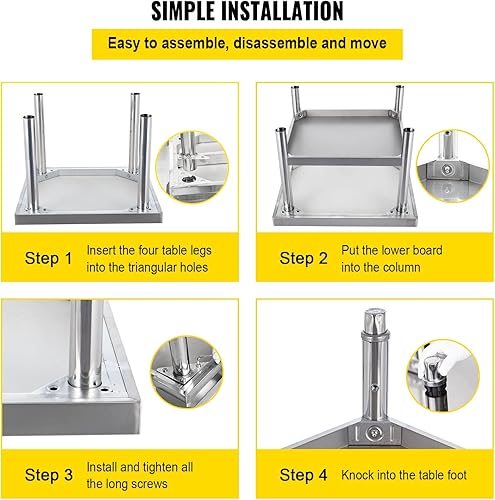 Miniatura 6 de VEVOR Soporte de Parrilla de Equipo de Acero Inoxidable, Mesa de Acero Inoxidable de 24 x 24 x 26 Pulgadas, Estaciones de Trabajo de Parrilla con
