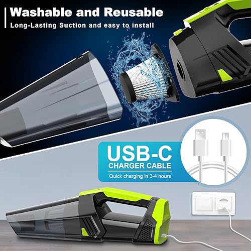 Miniatura 4 de Aspiradora de mano inalámbrica para automóvil con luz LED, aspiradora de mano de 9000 PA Aspiradora portátil para computadora, aspiradora de mano