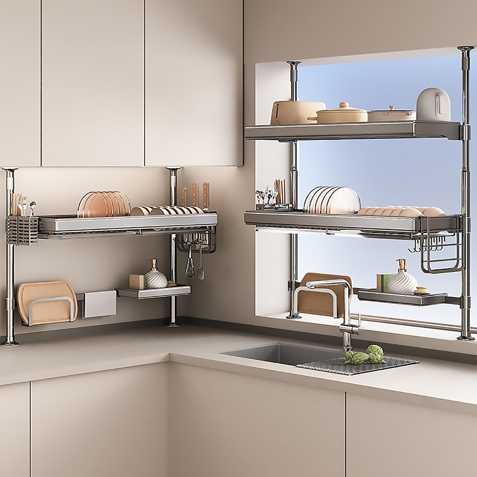 Escurridor de Platos para Fregadero de Cocina, escurridor de Platos sobre el Fregadero, Organizador de Almacenamiento expandible, Altura Ajustable, familias y autocaravanas (gr