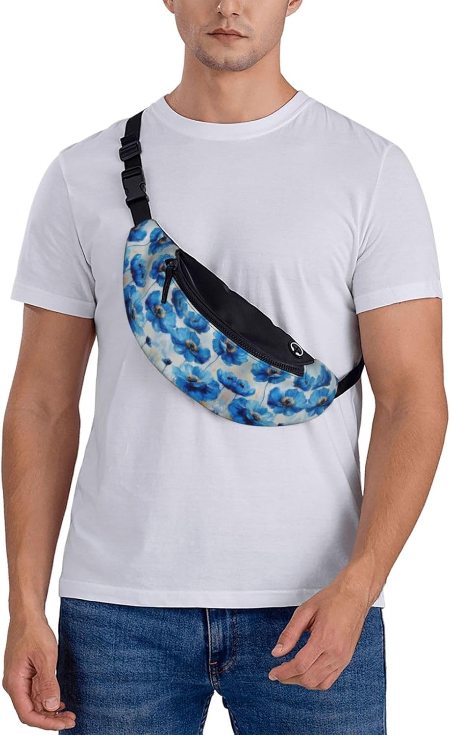 Blue Bloosm Painting Unisex Crossbody Waist Pack Wildflower Adjustable Waist Fanny Pack Flower Trendy Printed Crossbody Bag Tourists - Lightweight Theft-Resistant Bag for Sightseeing 14X35CM 7 71oE+SXZJmL. AC SL1500