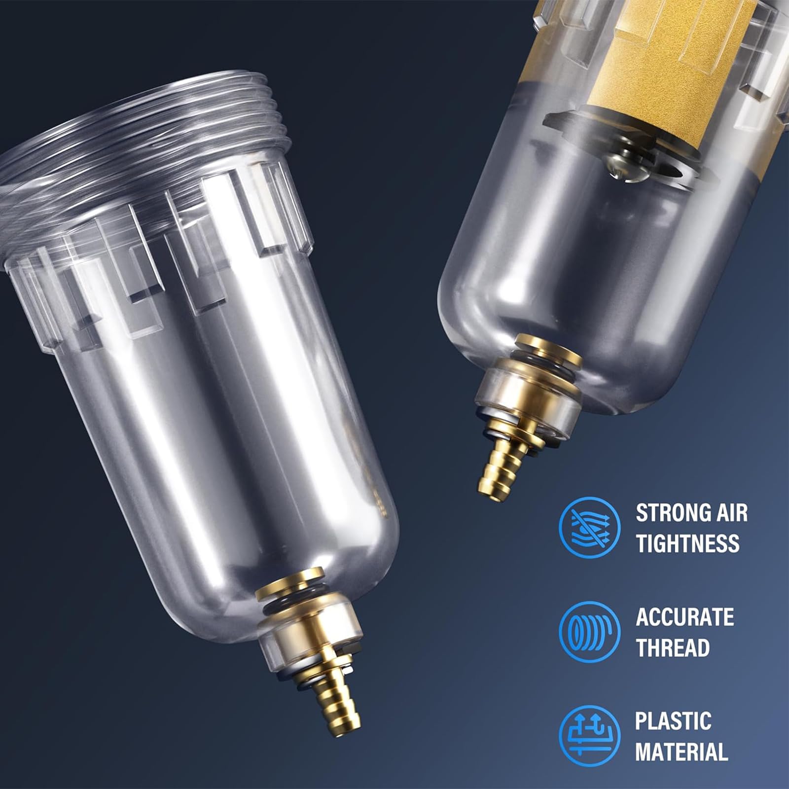 TAILONZ PNEUMATIC 1/4 di pollice BSP 3 in 1 filtro dell'aria regolatore di pressione Combo Piggyback, filtro compressore per utensili ad aria con manometro AF2000+AF2000+AR2000