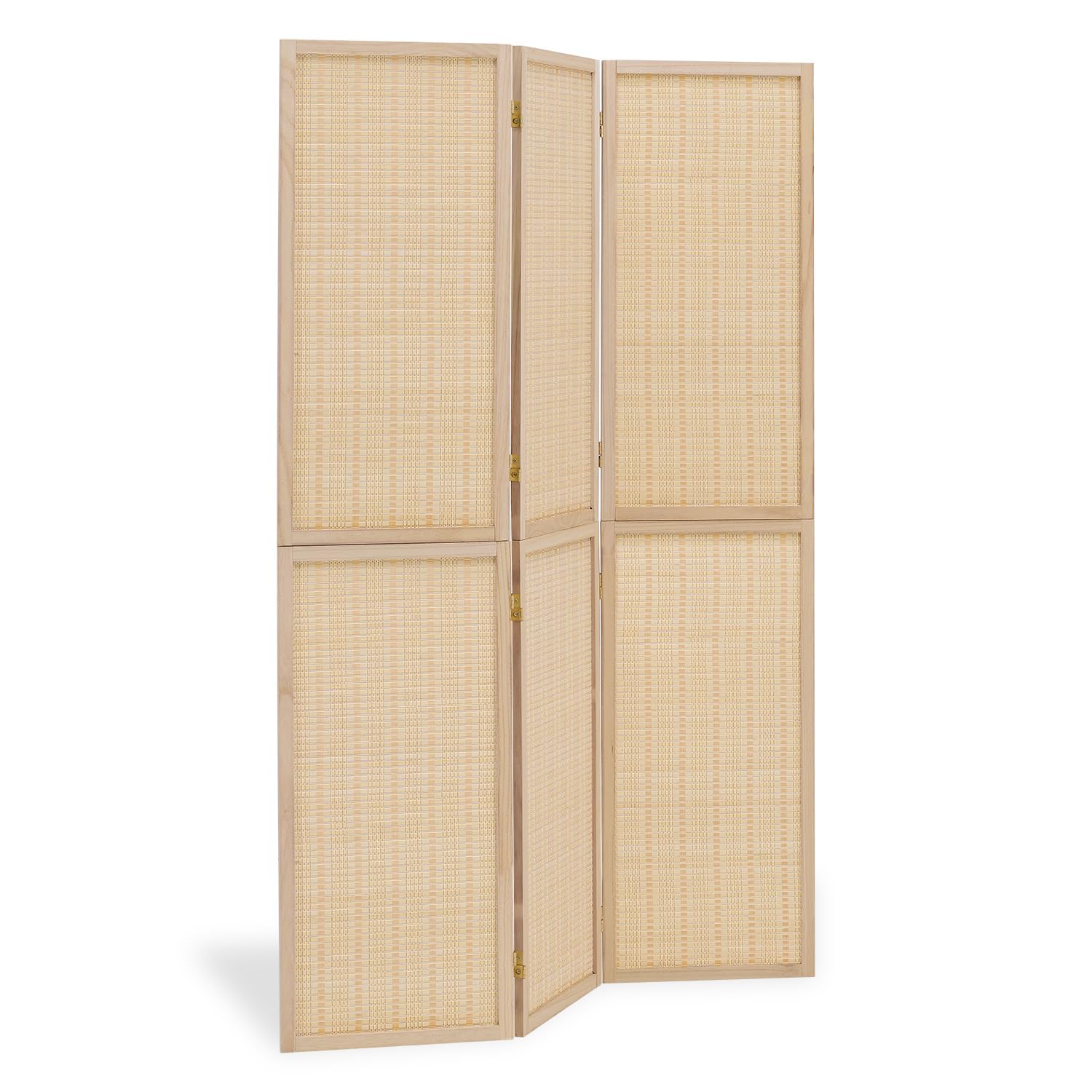 Homestyle4u Paravent 3-teilig aus Holz & Bambus, 120x170 cm