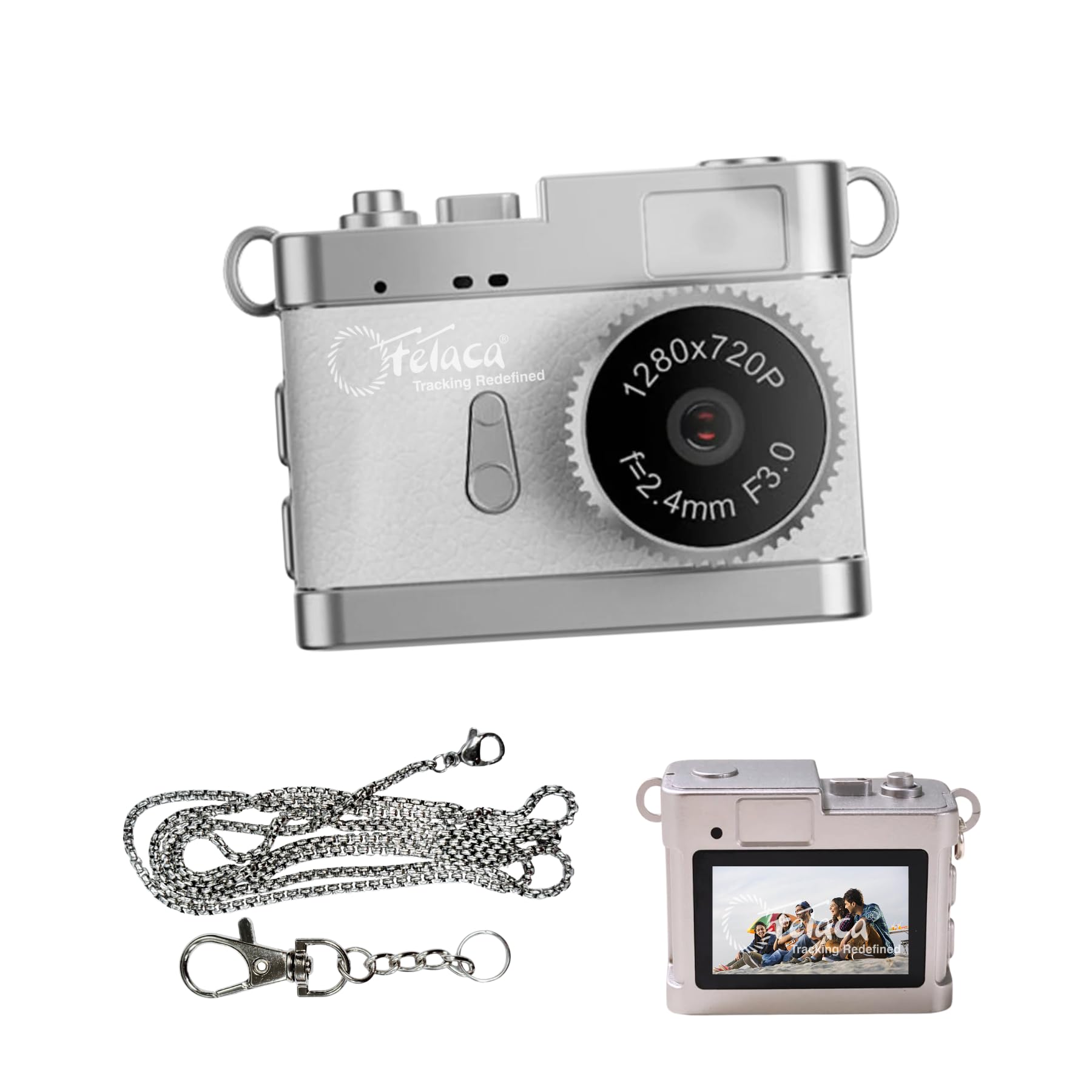 Mini Digital Camera with Filter Mode, 1080p Video, Flash Light, Leather Texture – Small Working Camera with Metal Keychain – Compact for Travel, Gifts & Fun Shooting (White)