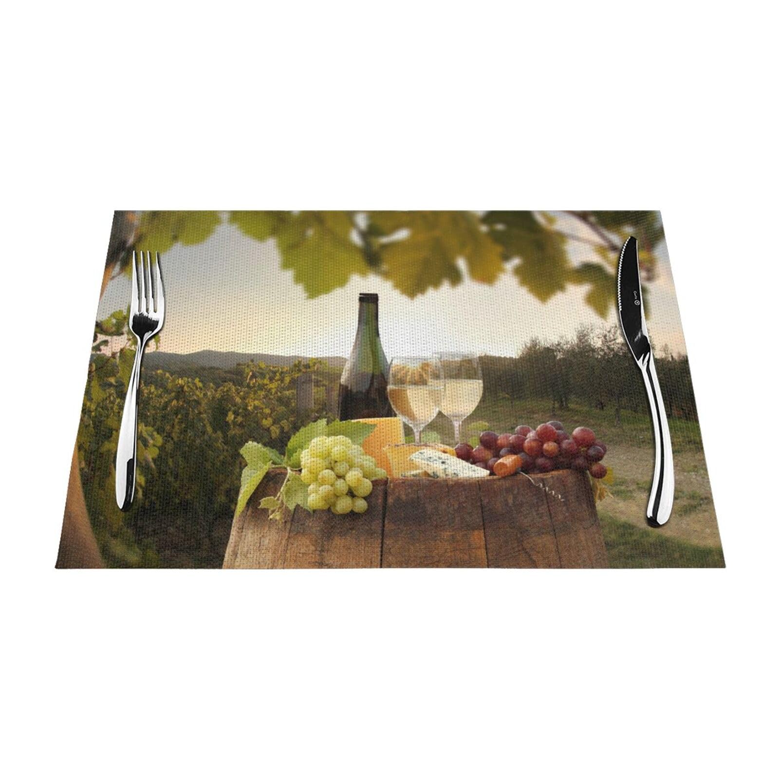 PVC Placemat Set of 4 PCS, 45x30 CM, Red Wine Printed Non-Slip Heat Resistant Place Mats for Kitchen Dining Table Indoor Outdoor