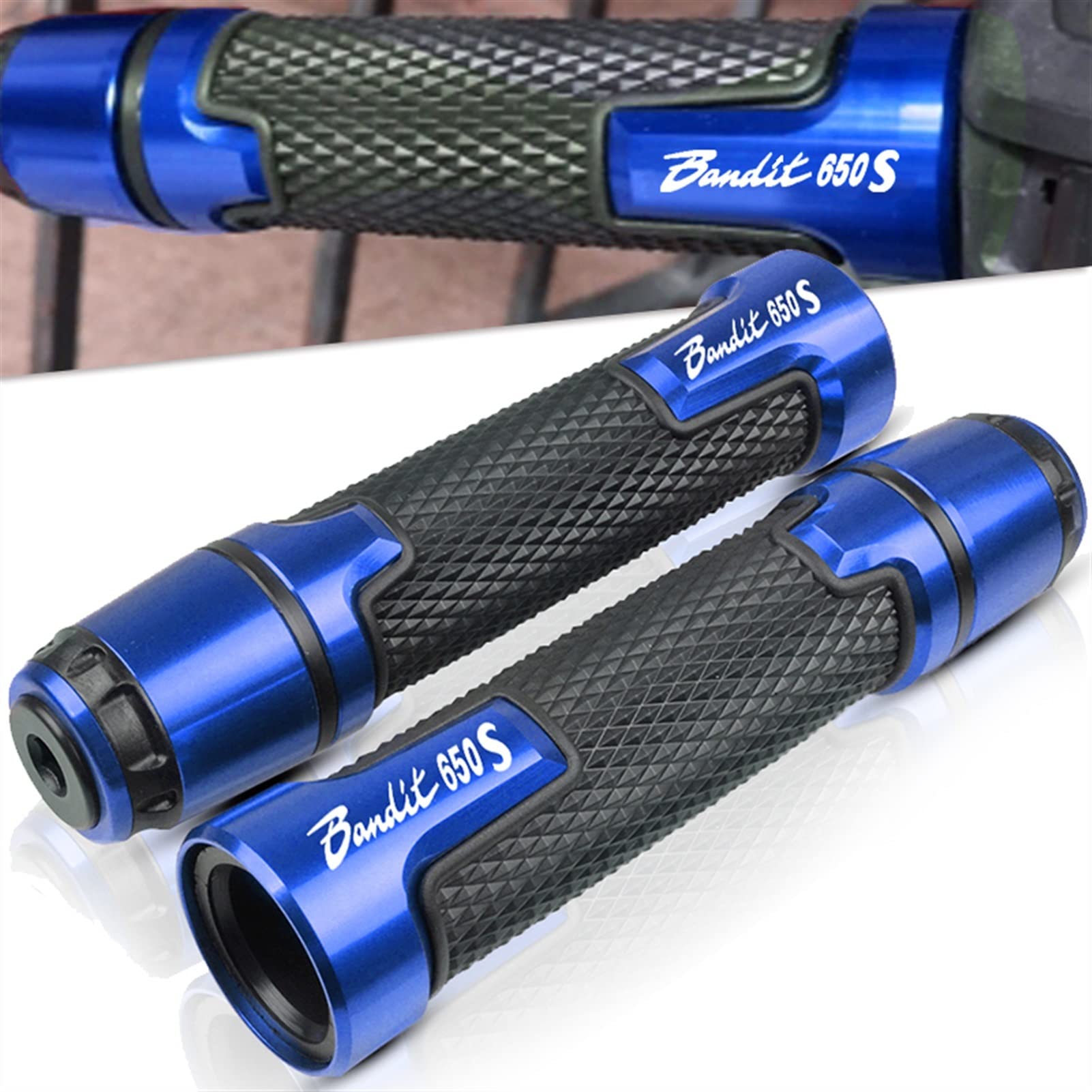 Moto Impugnatura 7/8 "22 Millimetri Moto Manubrio Grip Handle Bar Moto Manopole del Manubrio per Suzuki GSF Bandit 650S 2007 2008 2009 2010 2011 2012 (Color : Blau)