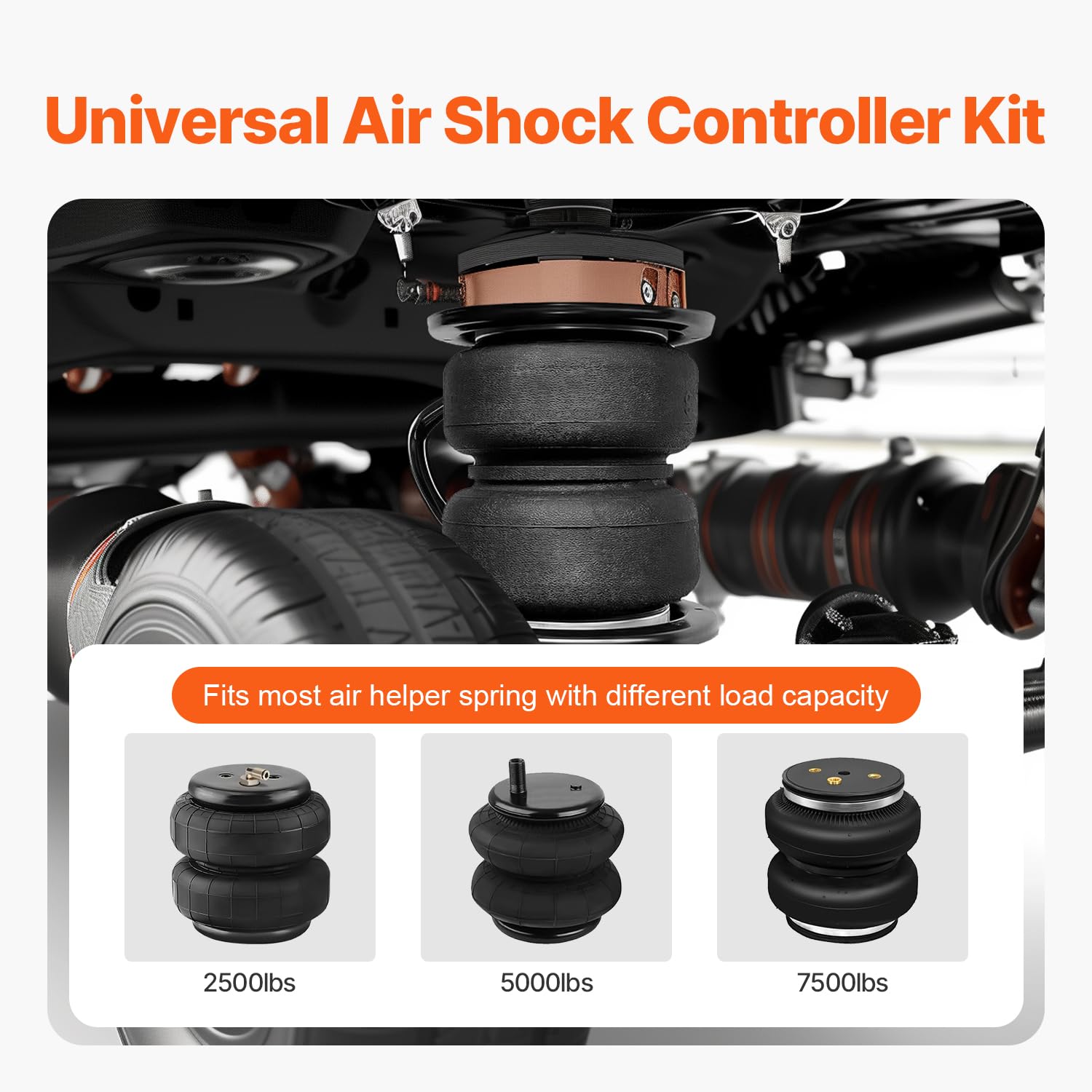 VEVOR Kit de Contrôleur d'Amortisseur Pneumatique, Compresseur de Suspension Pneumatique 12 V 100 PSI, avec Système à Chemin Unique, Manomètre et Conduite d'Air, pour Camions et Fourgonnettes