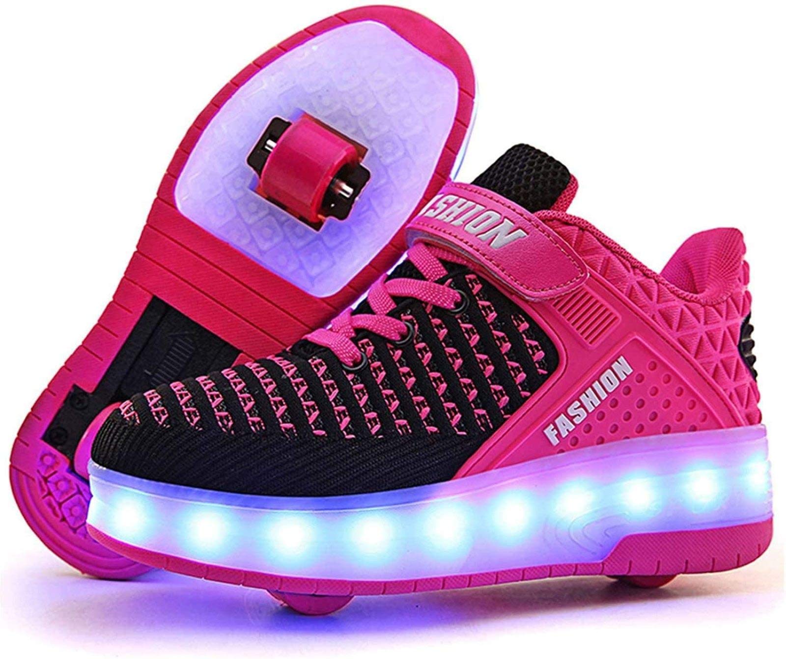 Zapatillas De Skate LED con Ruedas Dobles Zapatillas De Skate Zapatillas con Ruedas LED Niños Niños Niñas Gimnasia Al Aire Libre Zapatillas De Moda Técnica,Pink-28 EU