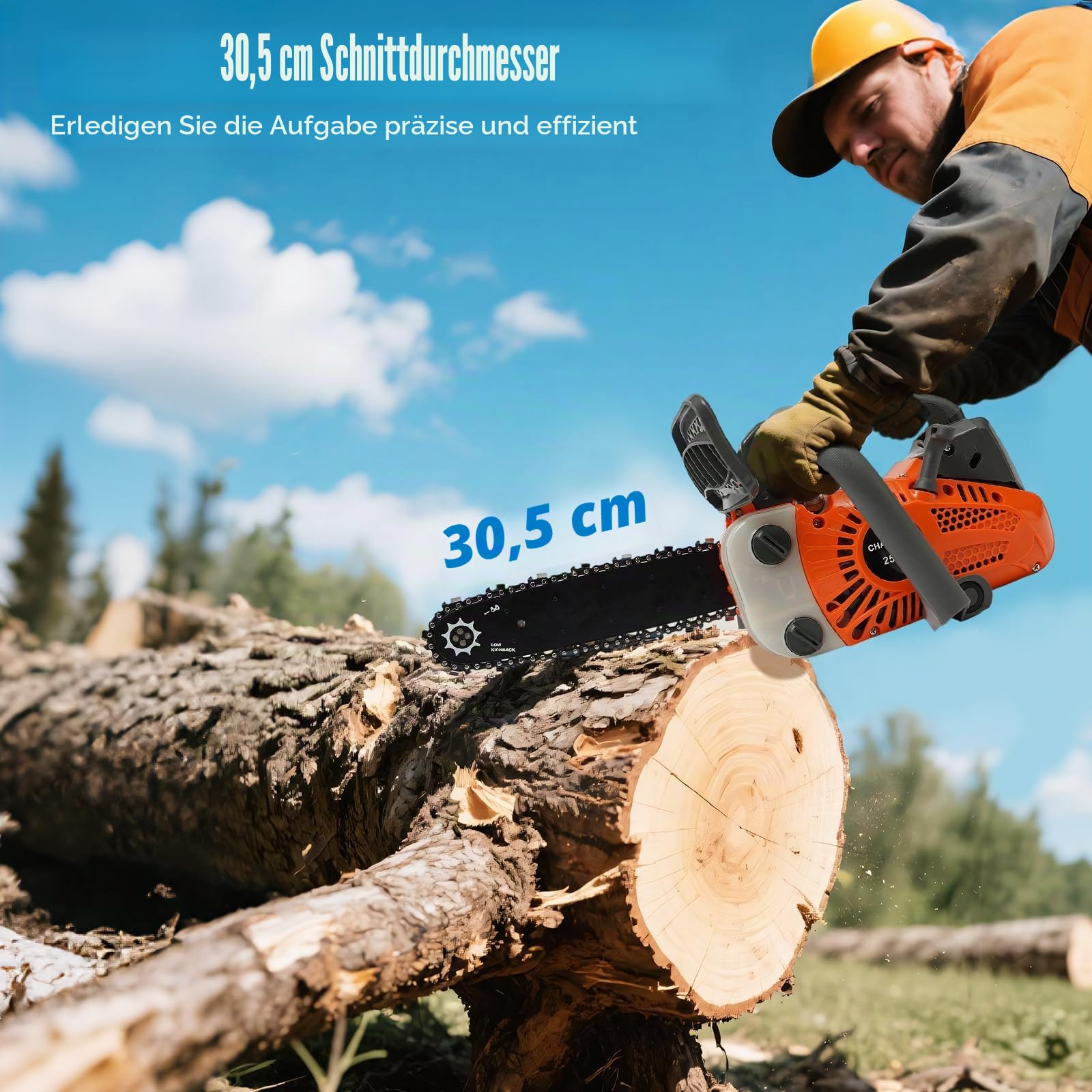 12 Zoll 25.4CC Gas-Kettensäge, BenzinKettensäge mit Oberem Handgriff, 2-Takt-Motor-Kettensäge Benzin Leichte Säge Garten-Heckenschere BaumpflegesäGe für Gärten Parks Farmen, 9000U/min