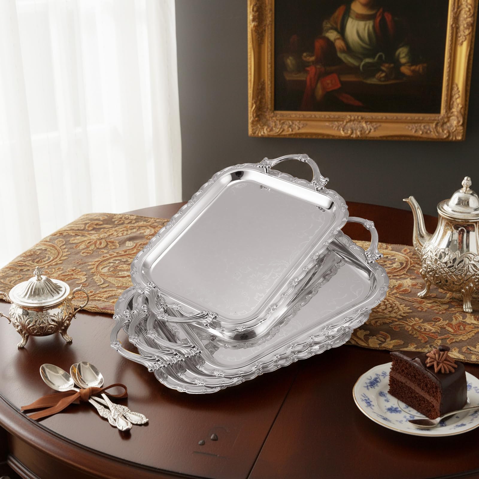 Amazon.com: Ferrochef Sliver 4 Pcs Serving Tray with Handles Amazon.com: Ferrochef Sliver 4 Pcs Serving Tray with Handles