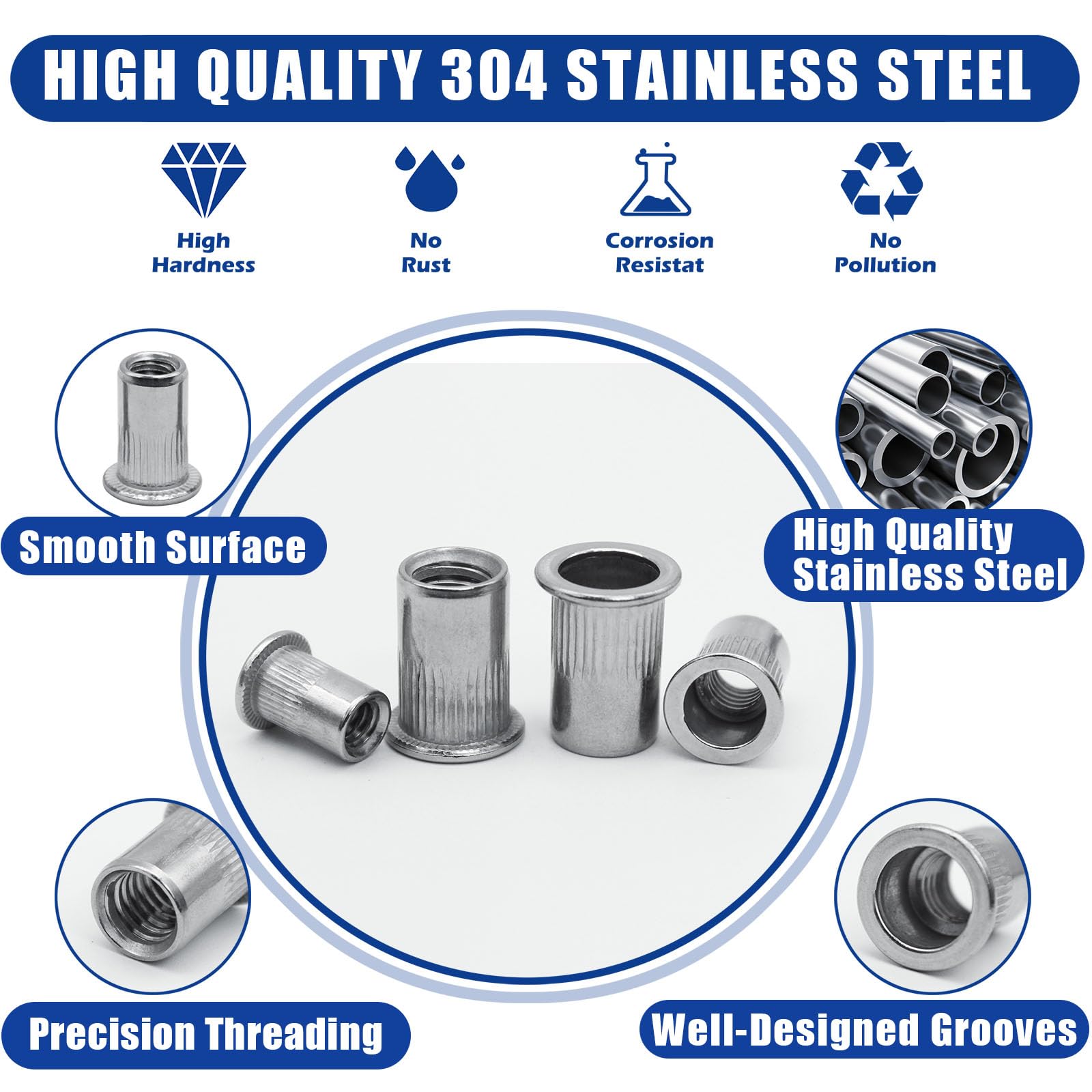 300PCS Zinc Steel Rivet Nut Kit Rivnut Nutsert Assort 150Pcs SAE 150Pcs Metric