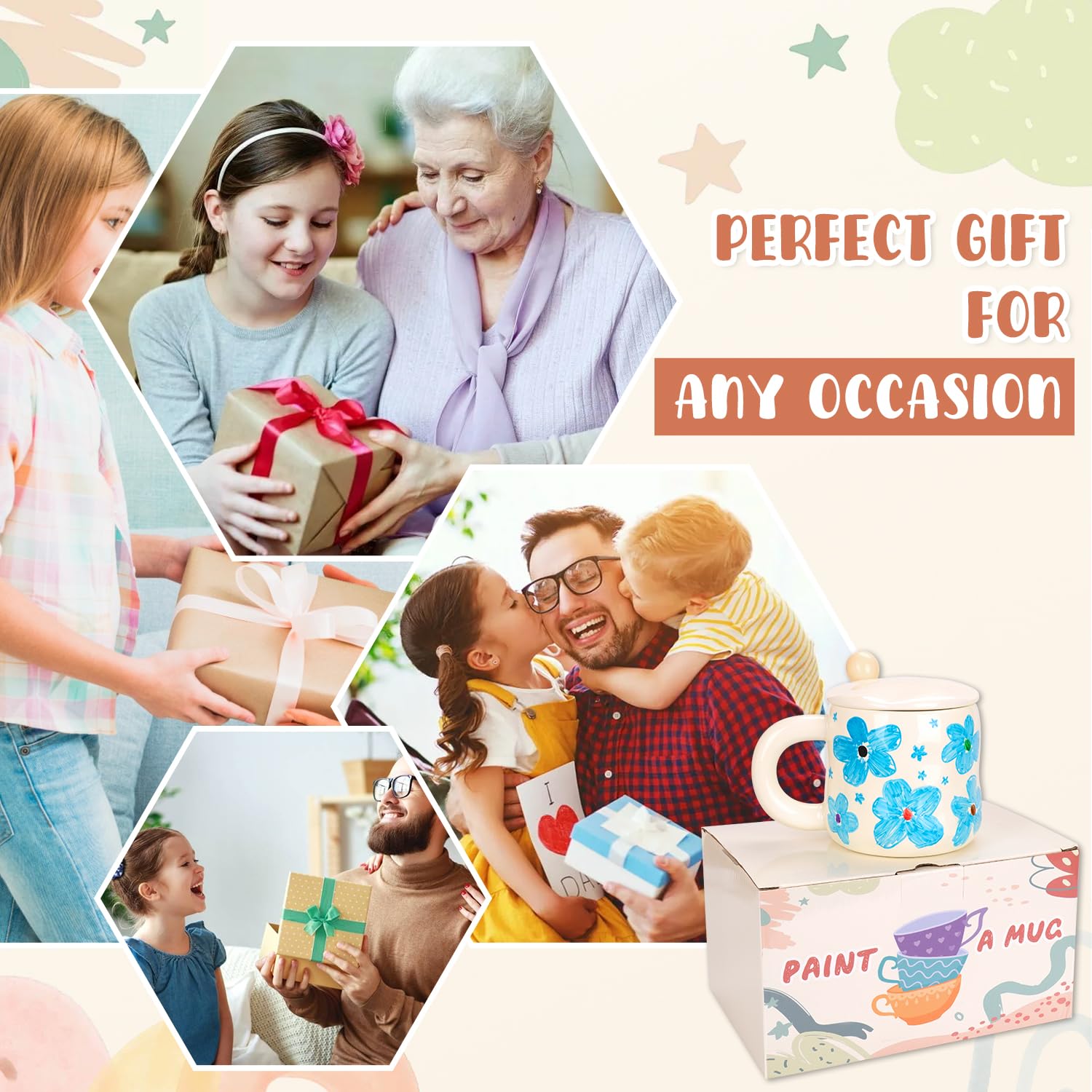 KKSJK Kit Pittura Ceramica, Tazze da Dipingere con Manico, Coperchio e Cucchiaio, Include Tazze e Vernice Ceramica, Dipingi la Tua Tazza, Set Fai da Te per Adulti Coppia