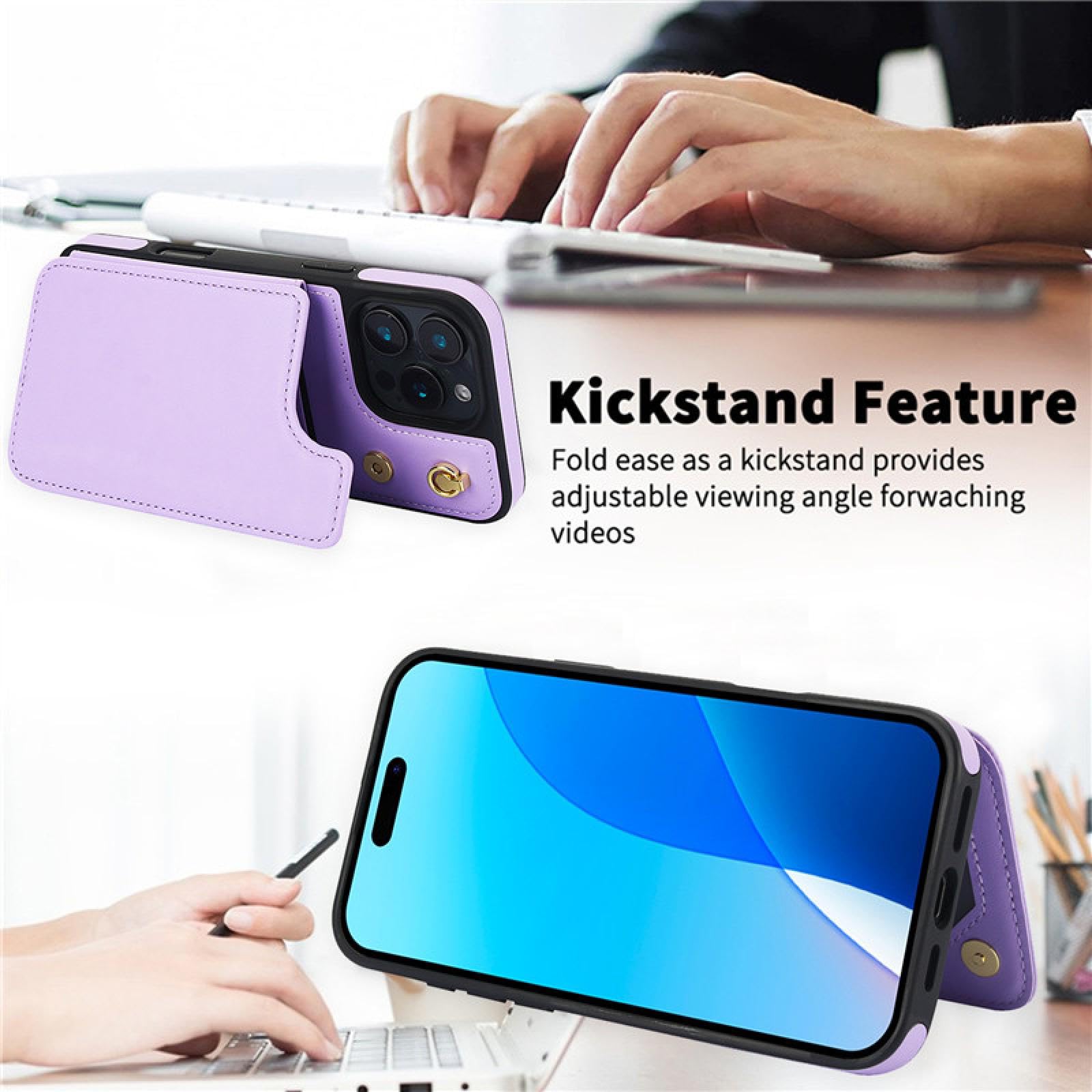 Do iPhone'a 16 Crossbody Lanyard Leather Wallet Card Phone Case Flip Stand Cover (Do iPhone'a 16/Deep Purple)