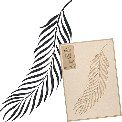 NAKLEO Plantilla de pared de plástico reutilizable, 23 x 37 pulgadas, hoja de palma tropical, patrón de pintura de papel tapiz grande, plantilla de