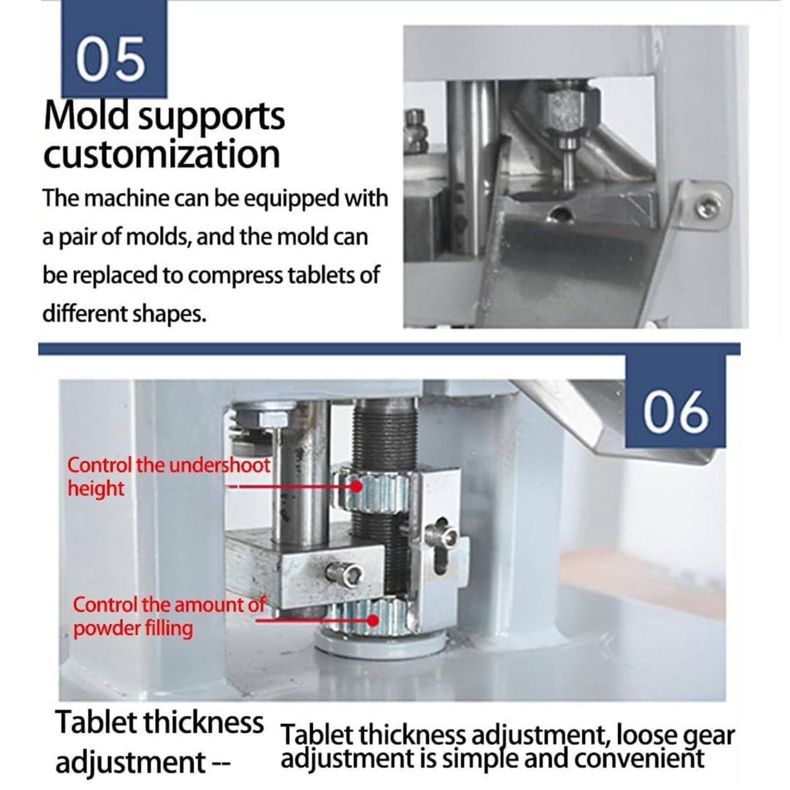 Prensa de tabletas de Laboratorio, Prensa Manual de tabletas de Leche, Prensa de tabletas de Laboratorio Manual, 0-2000 Piezas/Hora, diámetro de 5-12 mm, Grosor Ajustable de 0-6 mm