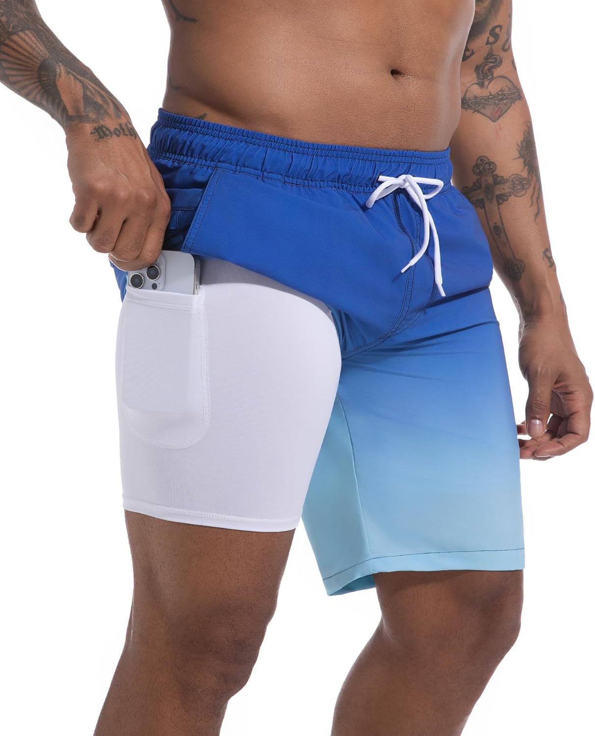 difficort Mens Swim Trunks Quick Dry Bathing Suit 9 inch Inseam Board Shorts with Compression Liner and Zipper Pocket