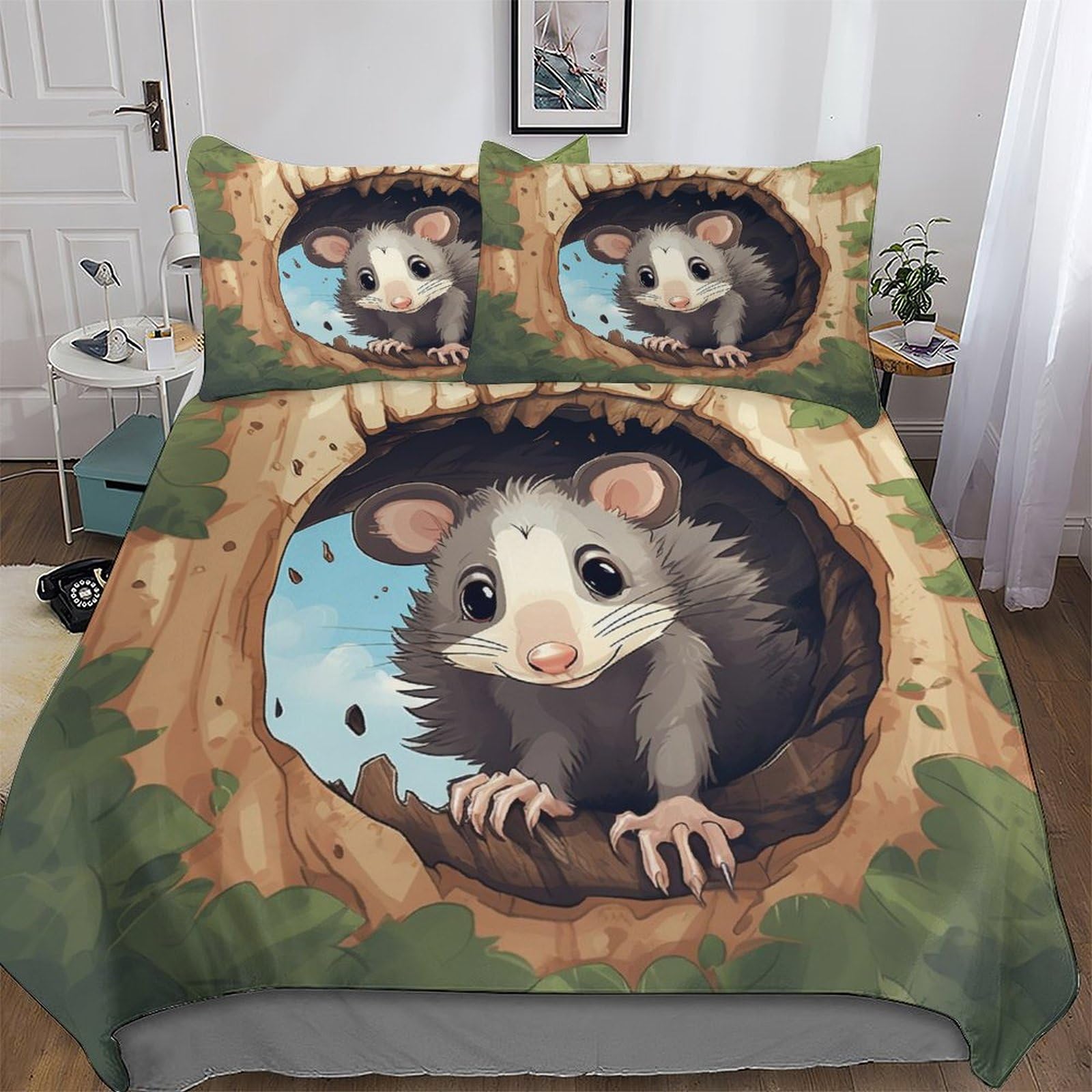 Housse de couette 220x240cm avec taies d'oreiller motif souris parure de lit microfibre grand lit