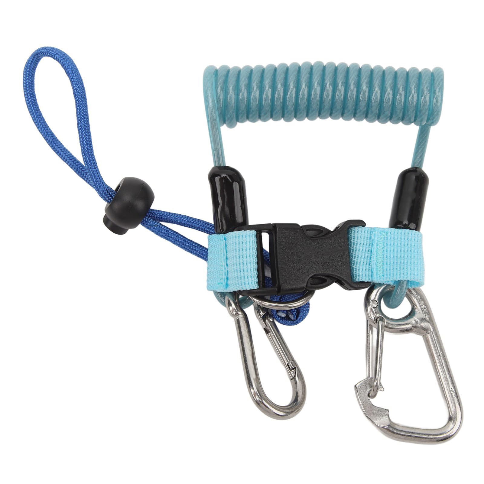 tomvorks Diving Camera Spring Rope, Stainless Steel Flexible Anti Lost Diving Hook Spring Rope,Coil Diving Hook, for Outdoor Climbing, Underwater Photography (Blue)
