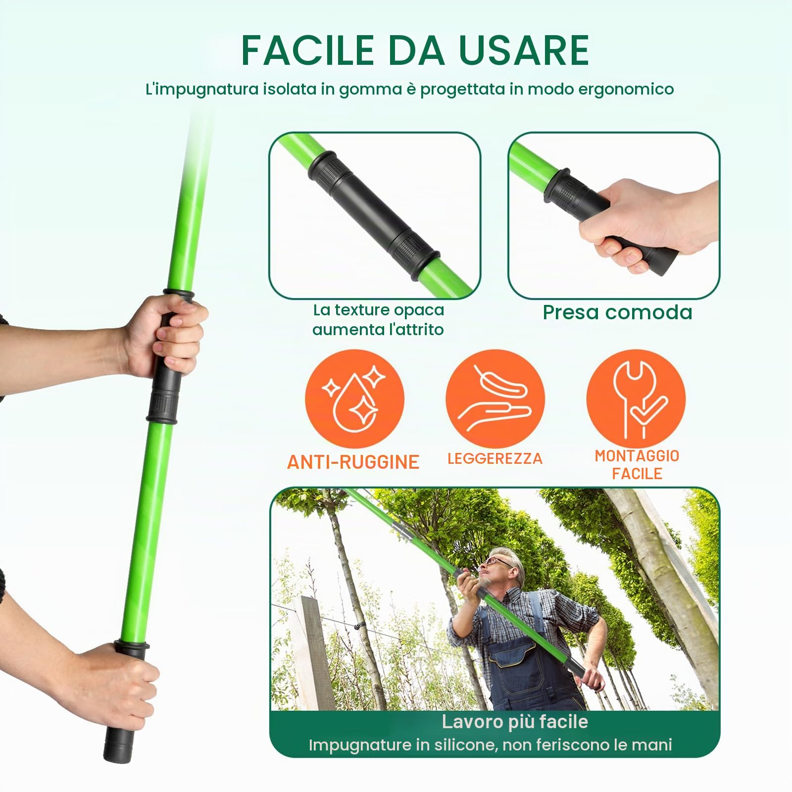 LEADZM Sega per potatura telescopica 2-7,3 m Sega a asta estensibile Lama in acciaio affilata con 7 pali in fibra di vetro forbici taglio rami alti per potatura palme arbusti