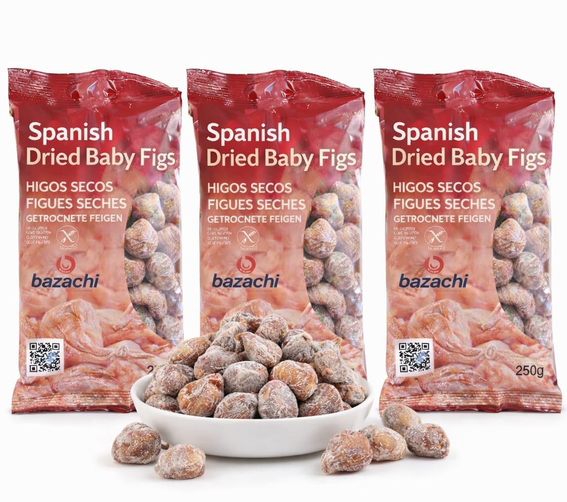 100% Natural Spanish Dried Figs Extra Quality With Rice Flour Gluten Free Zero Added Sugar Or Sweetner Vegan Frieldnly Dried Fruit Healthy Snack, 250g (Packaging may vary)