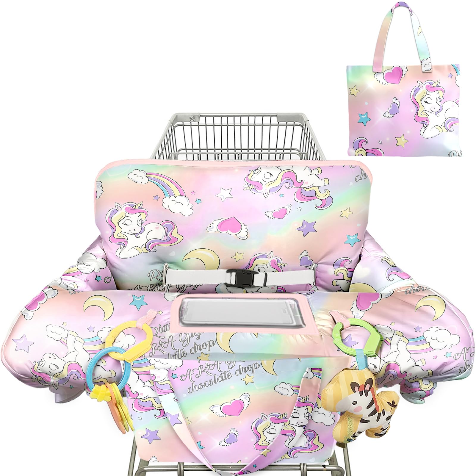 Polovillae Pink Shopping Cart Cover for Baby 2-in-1 High Chair Cover with Safety Harness Multifunctional Unicorn Pattern Cart Covers for Babies Soft