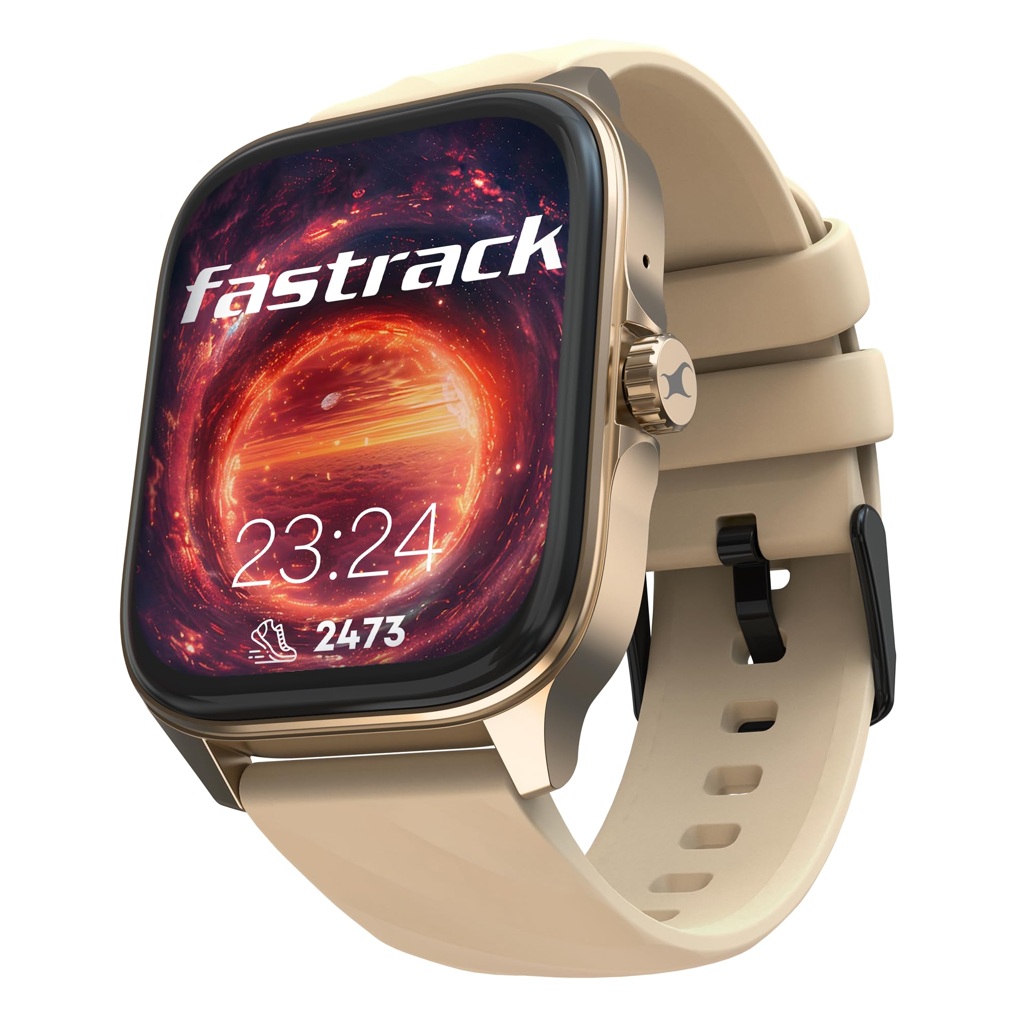 fastrack new astor fs1 pro smart watch, large super amoled display (1.97") aod, ai voice assistance, functional crown, singlesync bt calling, 100+ sports modes & smartwatch faces, ip68 (beige)