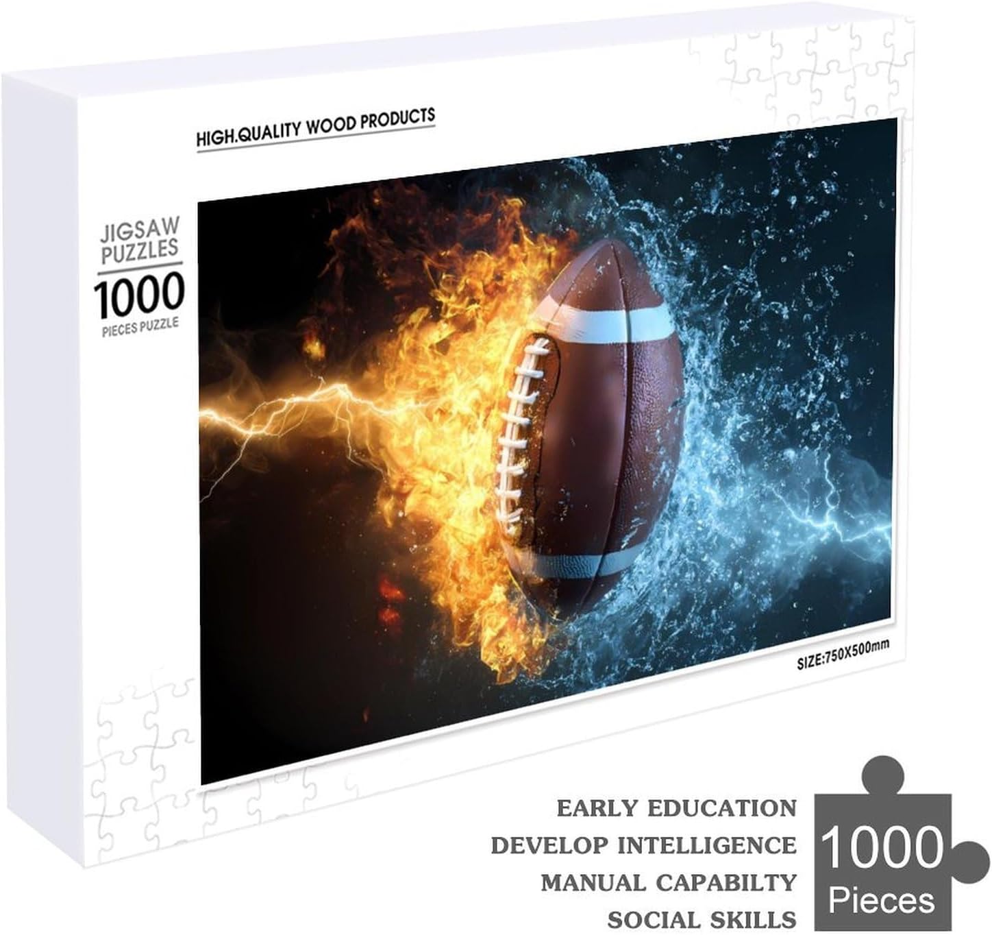 Football Fire Ice Ball Puzzles for Adults 1000 PCS Wooden Jigsaw Puzzle Wall Decor Christmas