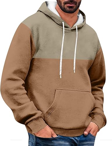 Miniatura 1 de WENKOMG1 Sudaderas con capucha de bloque de color para hombre, manga larga, primavera, otoño, activo, deportiva, con retazos, con capucha y estampado