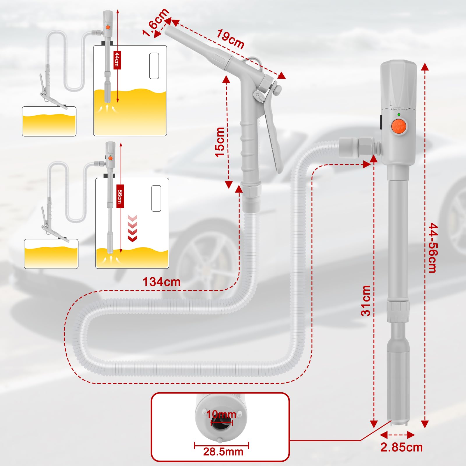 Bomba eléctrica de transferencia de combustible, bomba de líquido portátil de 2.8 GPM con boquilla de mano para control de flujo de parada rápida USB o bomba de transferencia automática alimentada por