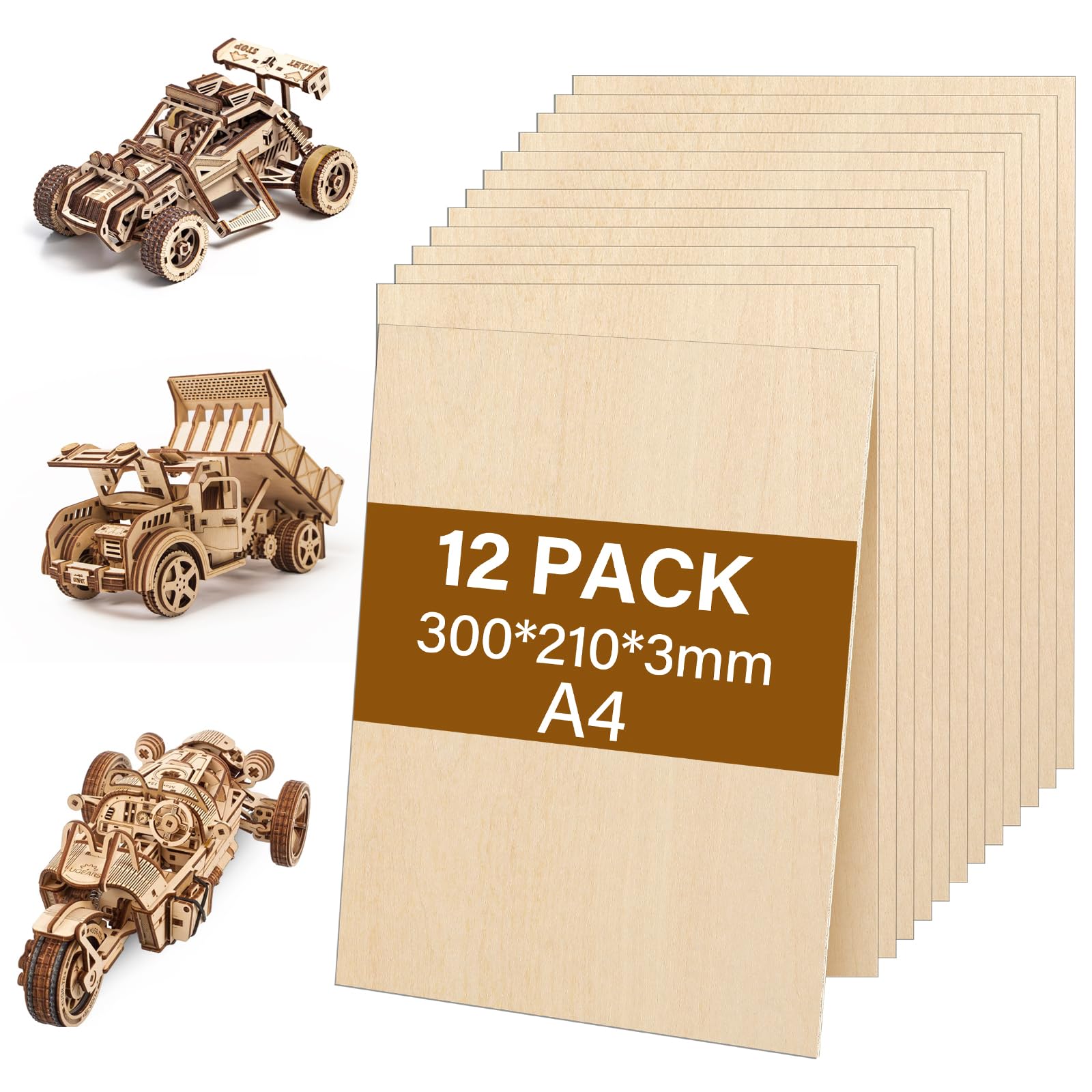Lot De 6 Contreplaqué Noyer 3mm A4,300 X210mm Panneau Feuille Découpe Laser, Planche Bois Pour Pyrogravure, Gravure, Projet De Bricolage, Maquette