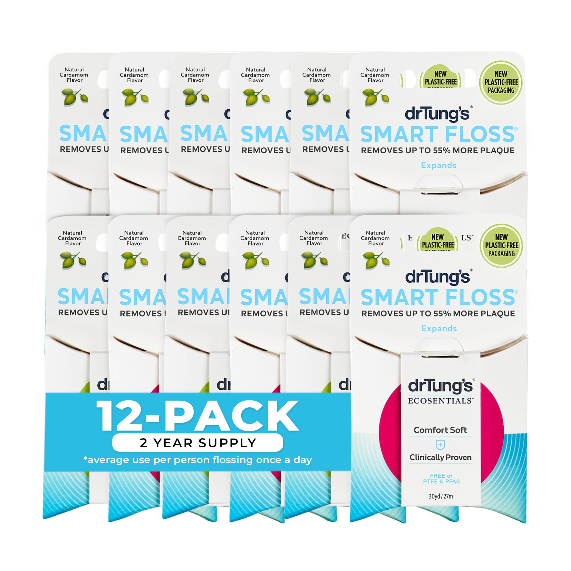 Dr. Tung's Smart Floss, 30 yds, Natural Cardamom Flavor 1 ea Colors May Vary (Pack of 12)