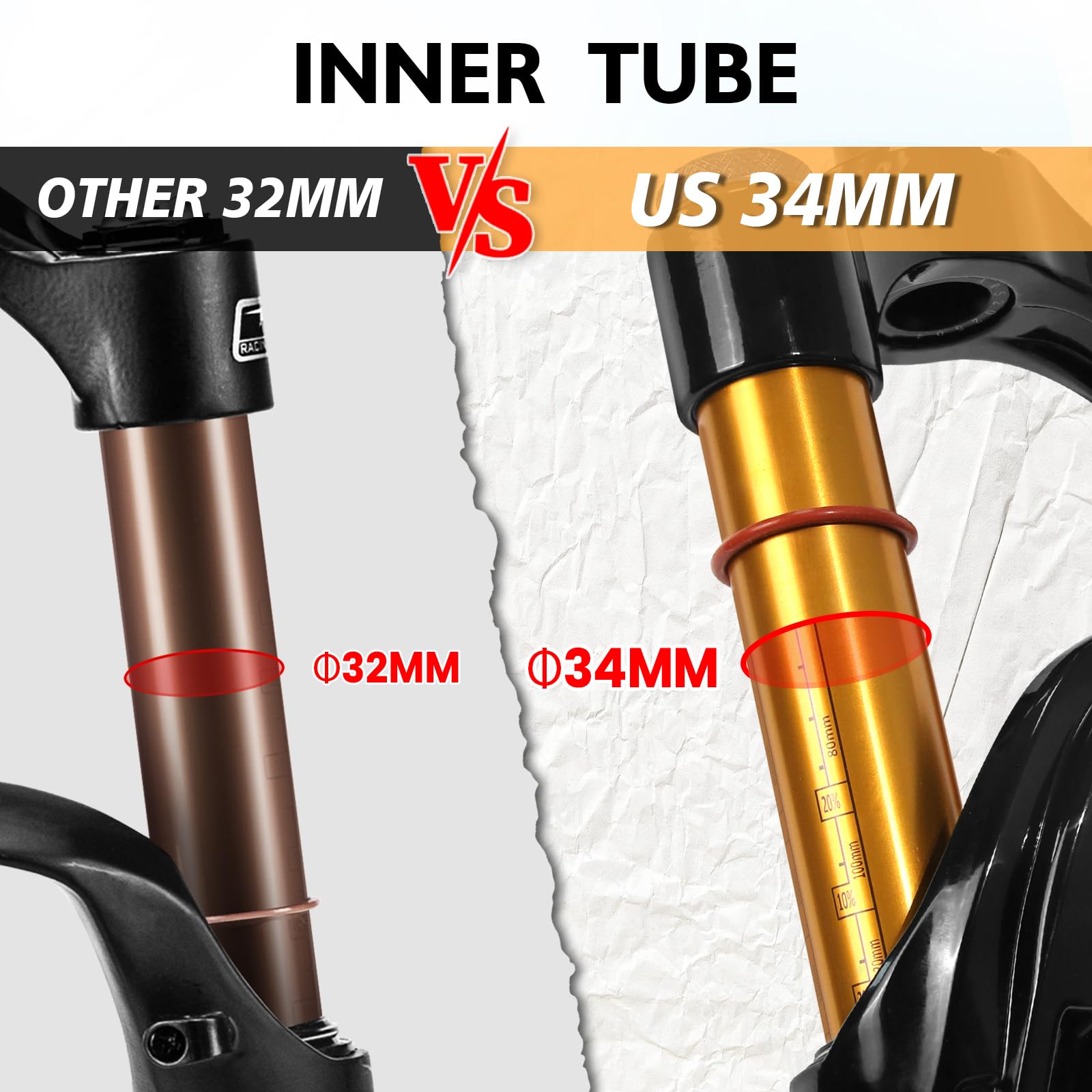 Fourche à suspension pneumatique pour VTT 26/27,5/29", 140 mm, réglage du rebond 34 mm, barres 1-1/8" sans filetage droites 9 x 100 mm QR verrouillage manuel XC AM fourche avant de vélo de