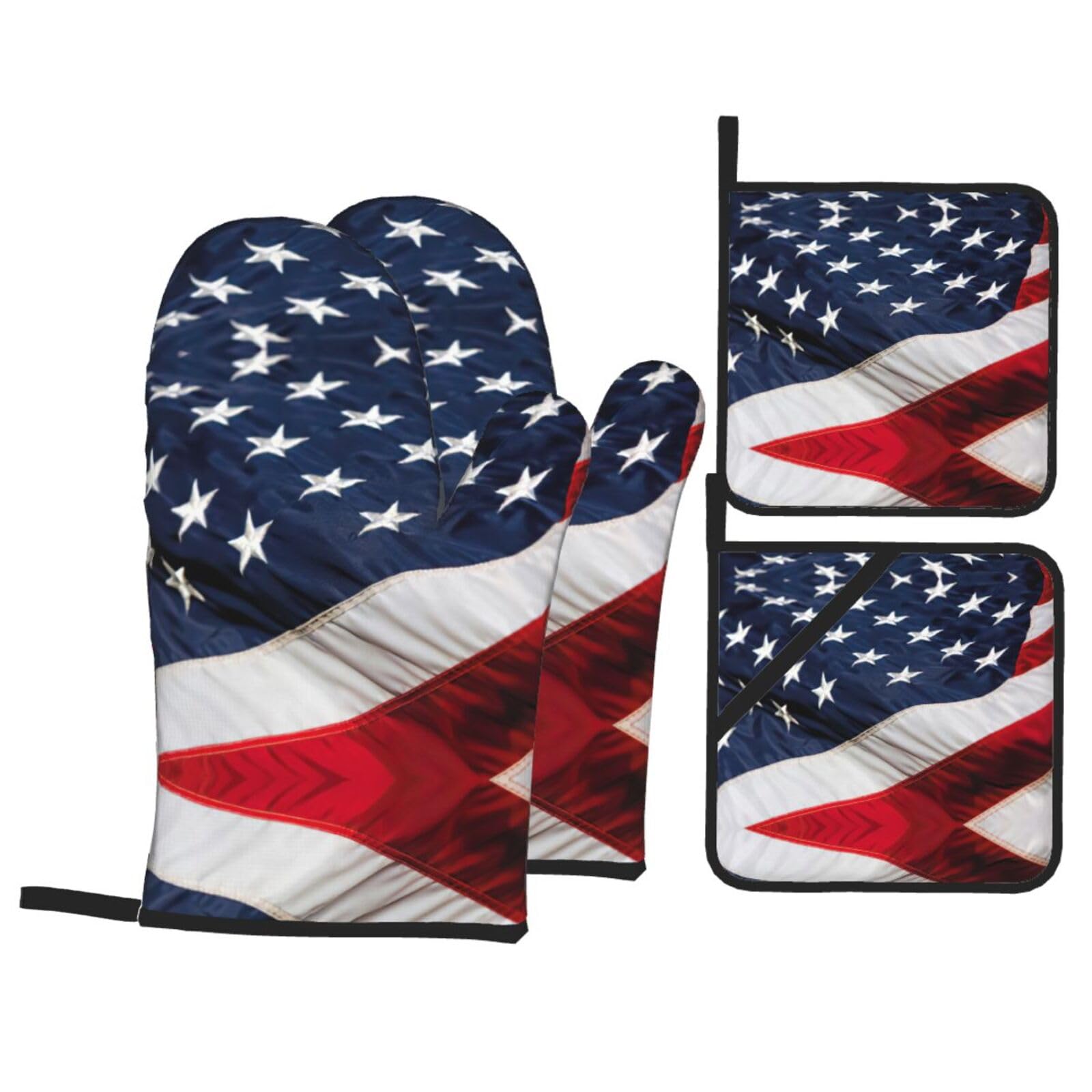 American flag Print Stylish 4-Piece Microwaving Oven Waterproof Kitchen Gloves Baking Holiday Cooking