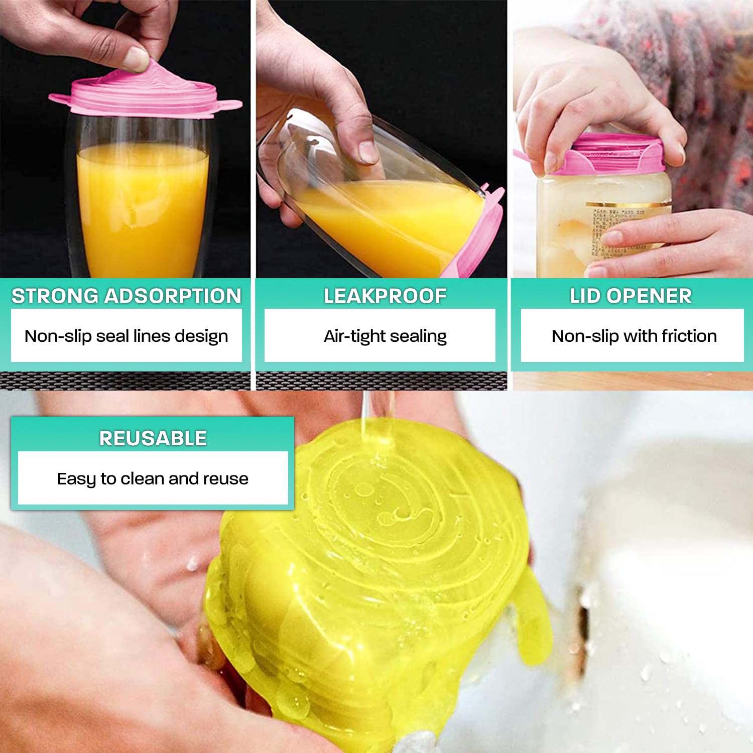 Couvercles Silicone Alimentaire Réutilisables - Étanches, Sans BPA - Pour Bocaux, Verres, Bols