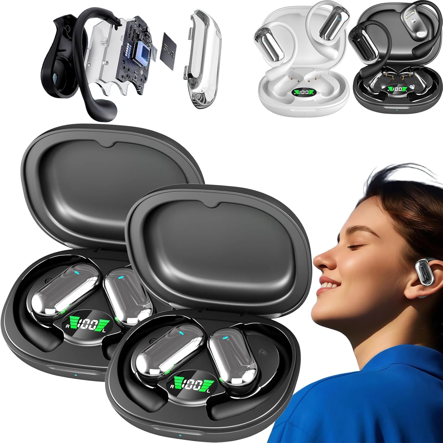 Real-Time AI Translation Earbuds for Travel & Business, AI Translator Device Supports 144 Languages, Wireless Conversation Earbud with Charging Case (2pcs C)