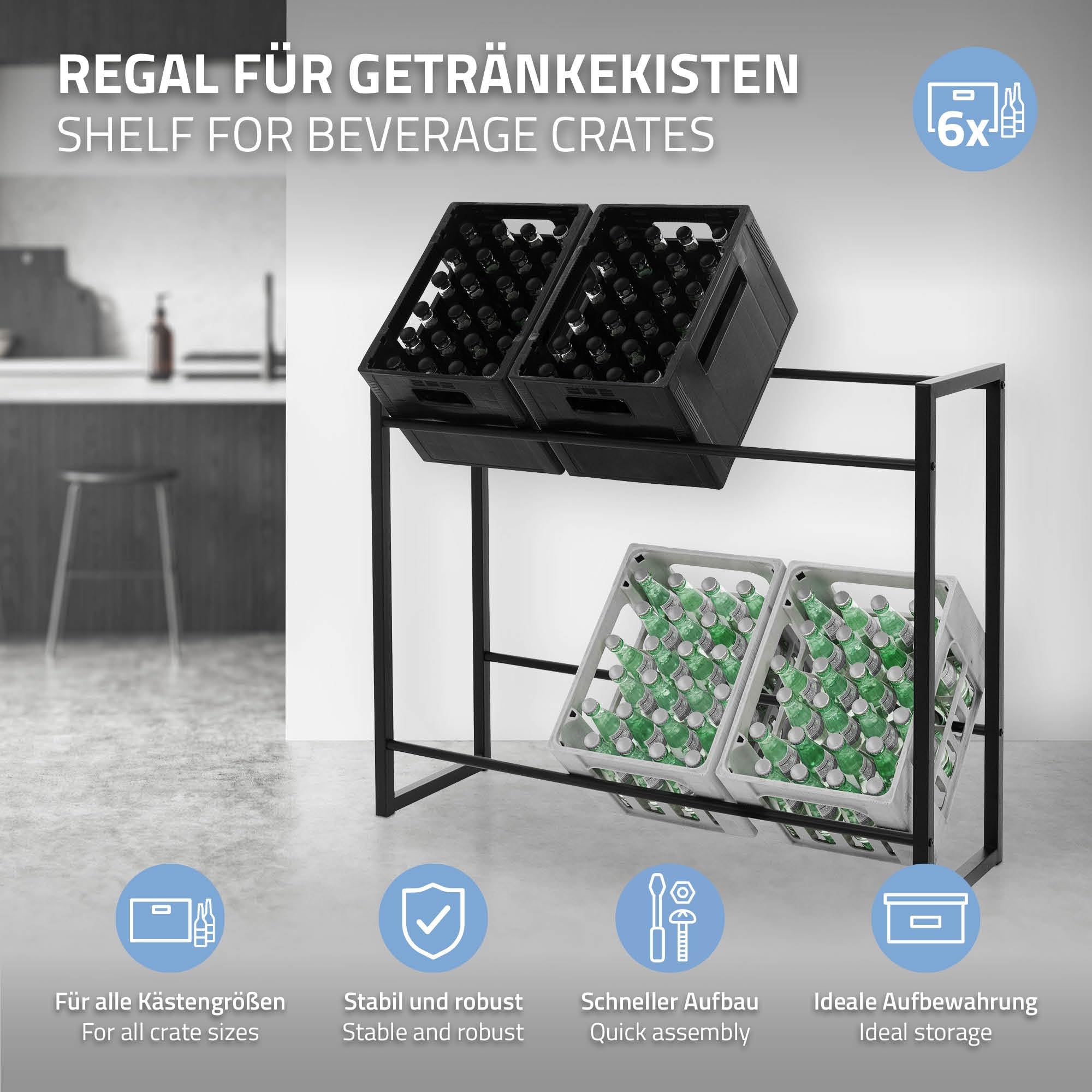 ML-Design Getränkekistenregal 6-8 Kisten, 104x32x82,5 cm, Stahl, freistehend, Standregal für Getränkekisten, Getränkeregal Kastenregal Kistenregal Bierkistenregal Getränkekistenständer Kistenständer Küche, Haushalt & Wohnen