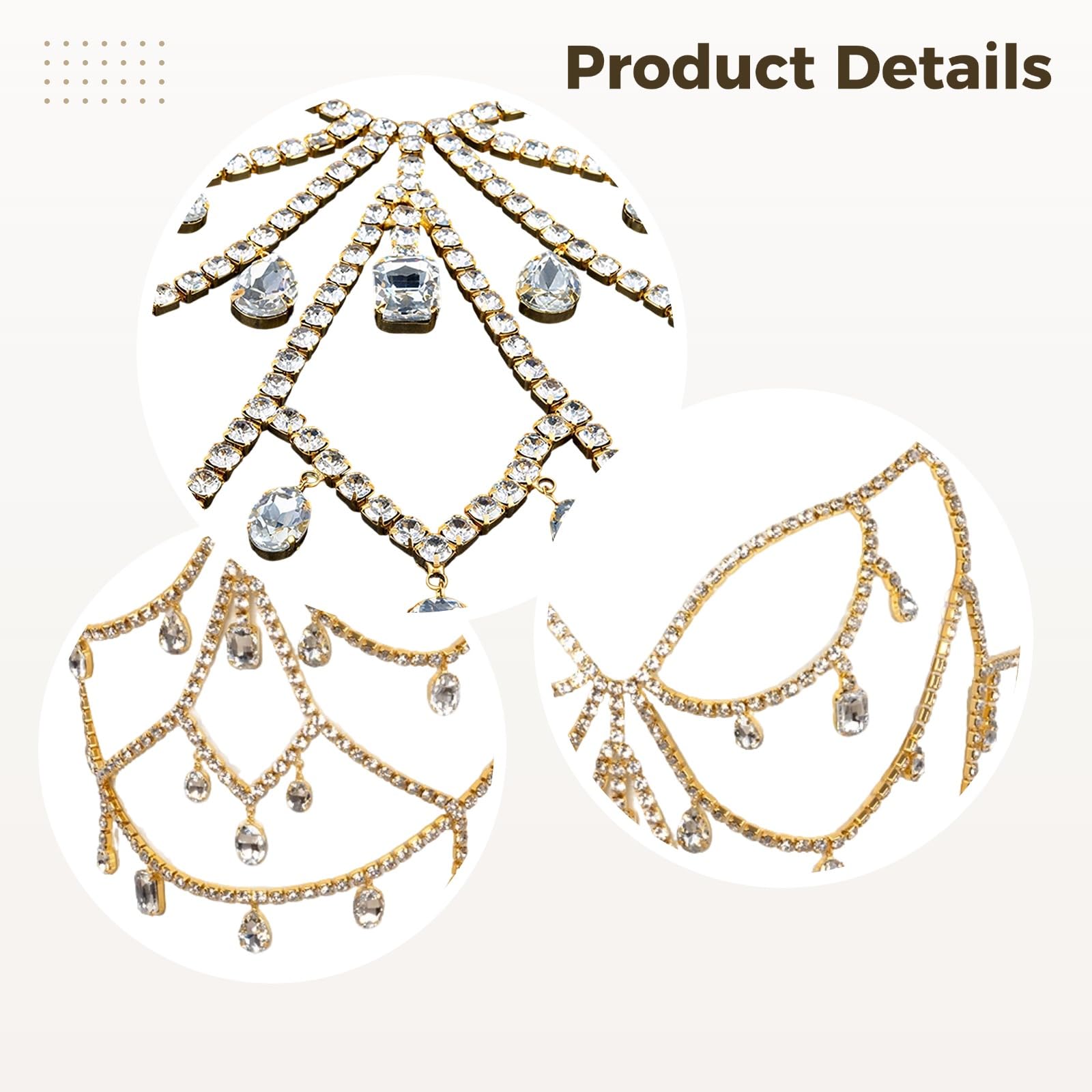 Goldene BH-Körperkette für Damen, auffällige mehrlagige Strass-Körperkette mit Tropfen-, runden und rechteckigen Anhängern, Glanz für Club, Party, Strand und Bademode