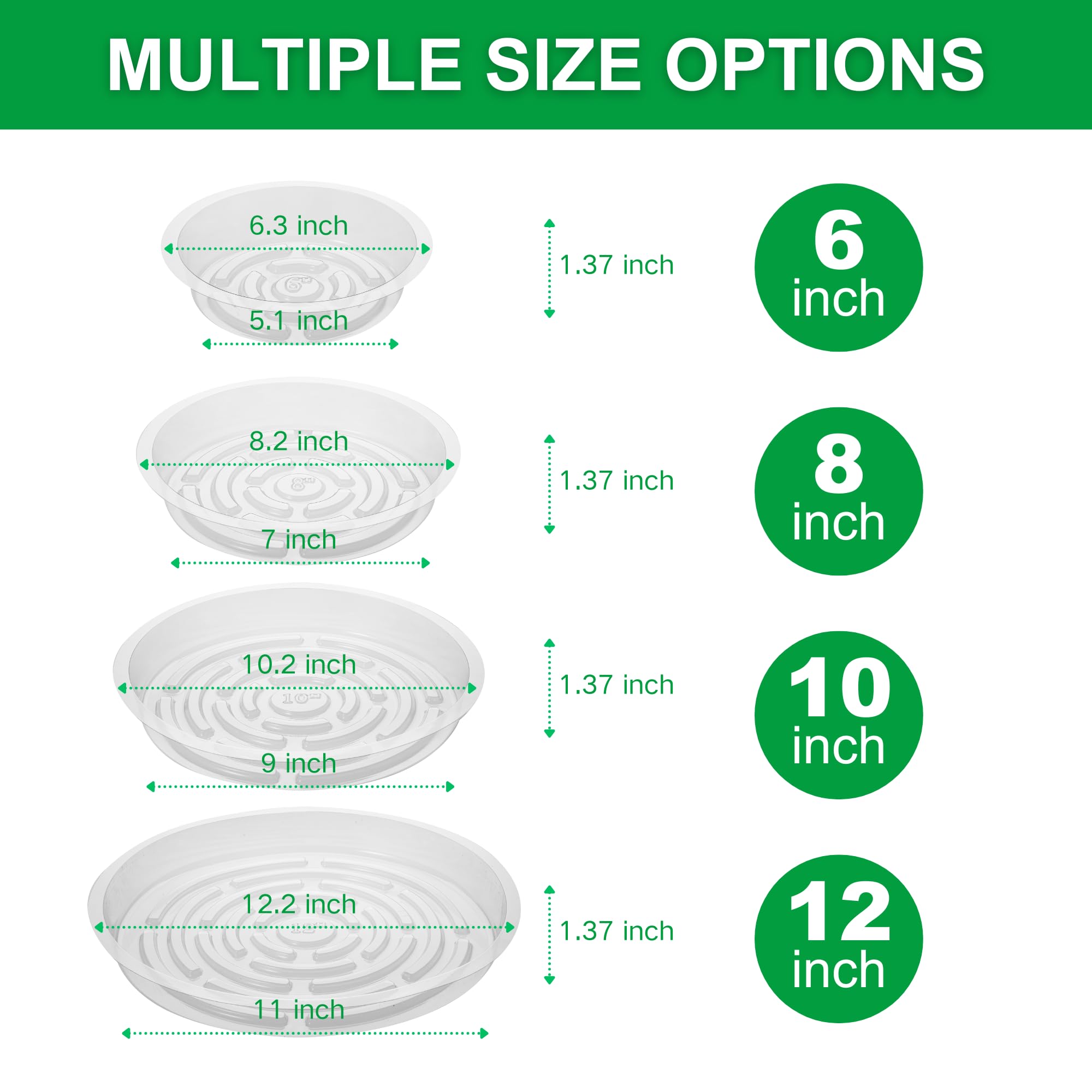 CATIFLIN 24 transparente Pflanzen-Untersetzer, 15,2 cm, 20,3 cm, 25,4 cm, 30,5 cm, 30,5 cm, 30,5 cm, 30,5 cm, Blumentopf-Untersetzer, für Innen- und Außenbereich, Pflanzschale für Wasserablauf und