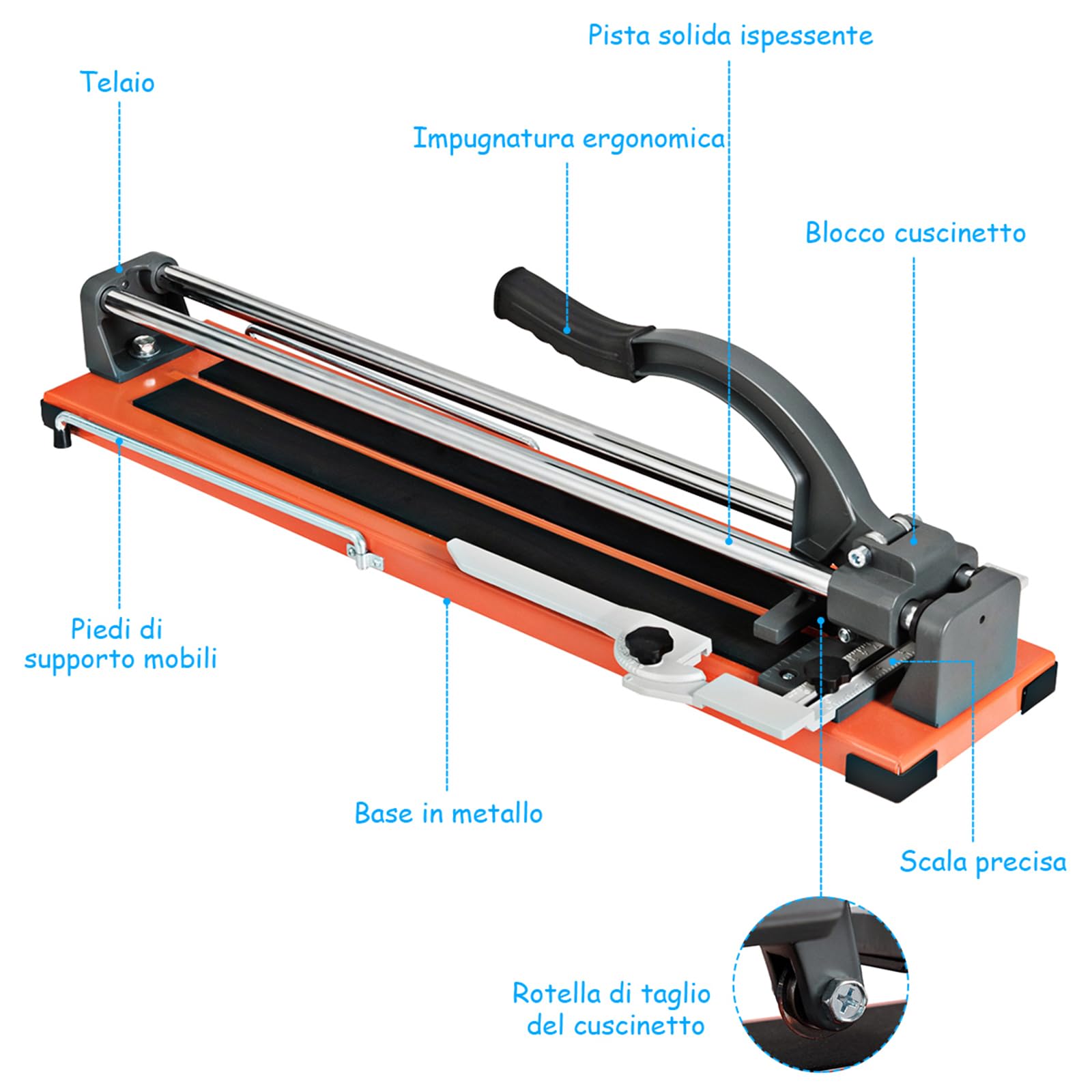 COSTWAY Tagliapiastrelle Manuale Professionale di 61 cm, diagonale di 40,5cm, con scala graduata Precisa rimovibile, rotella di taglio in carburo di tungsteno, per piastre di pavimento e soffitto