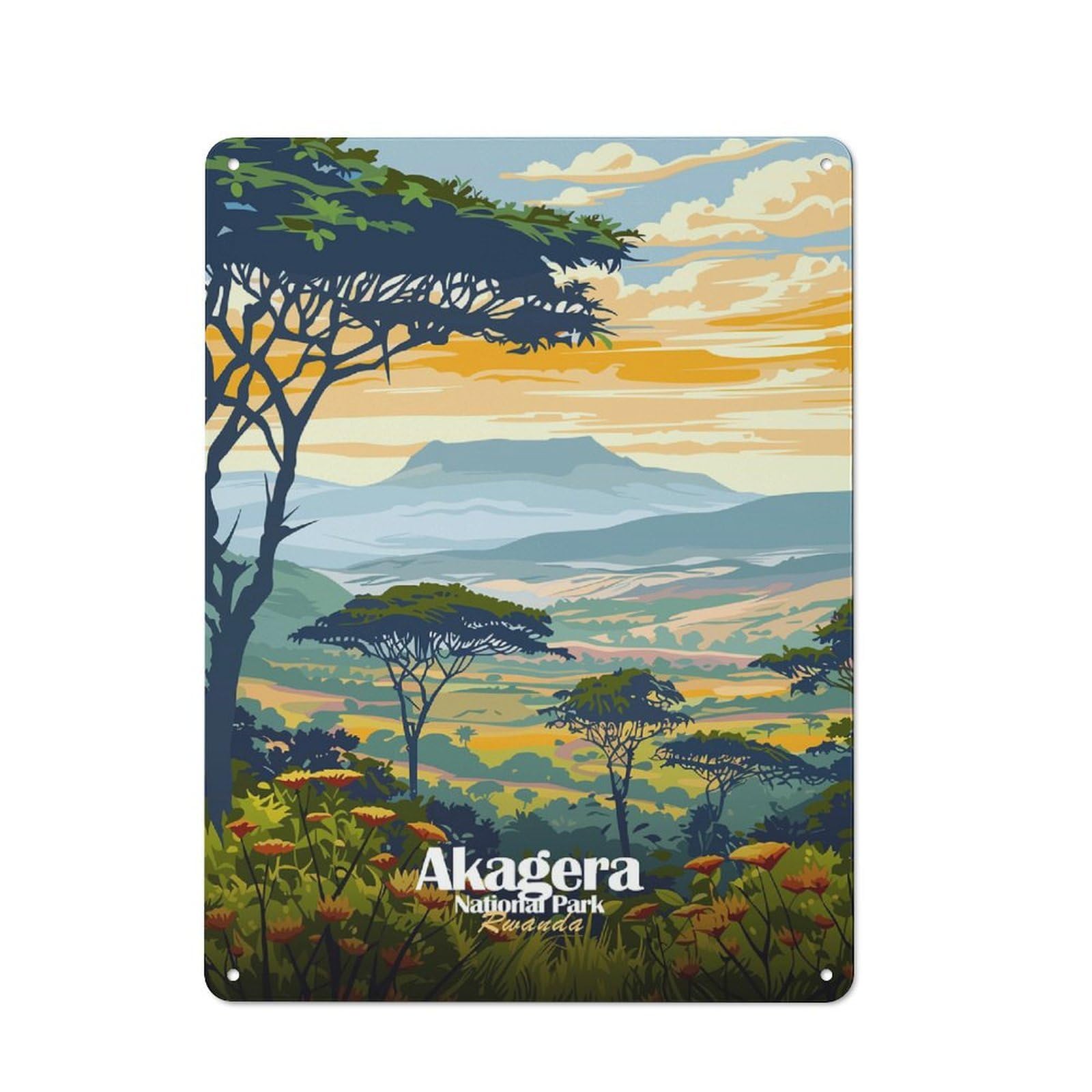Junmoney Akagera National Park Rwanda Landscape Metal Wall Sign 40X30cm Featuring For Café Or Home Bar, For Metal Sign Collectors, For Garage And Workshop Walls