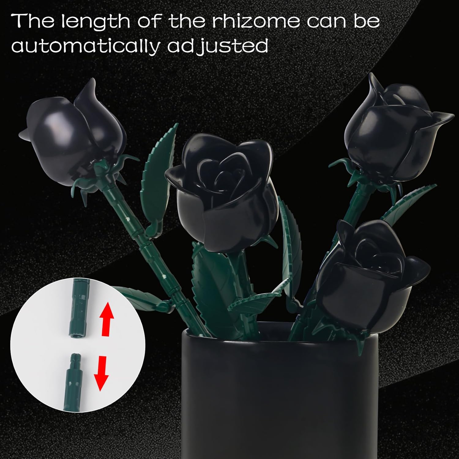 12 Black Roses Flower Bouquet Building Blocks Compatible with Lego Flowers Rose Size,DIY Botanical Collection Bouquet Decoration,Memorable Present for 6+ Kids or Adults Women - Image 3