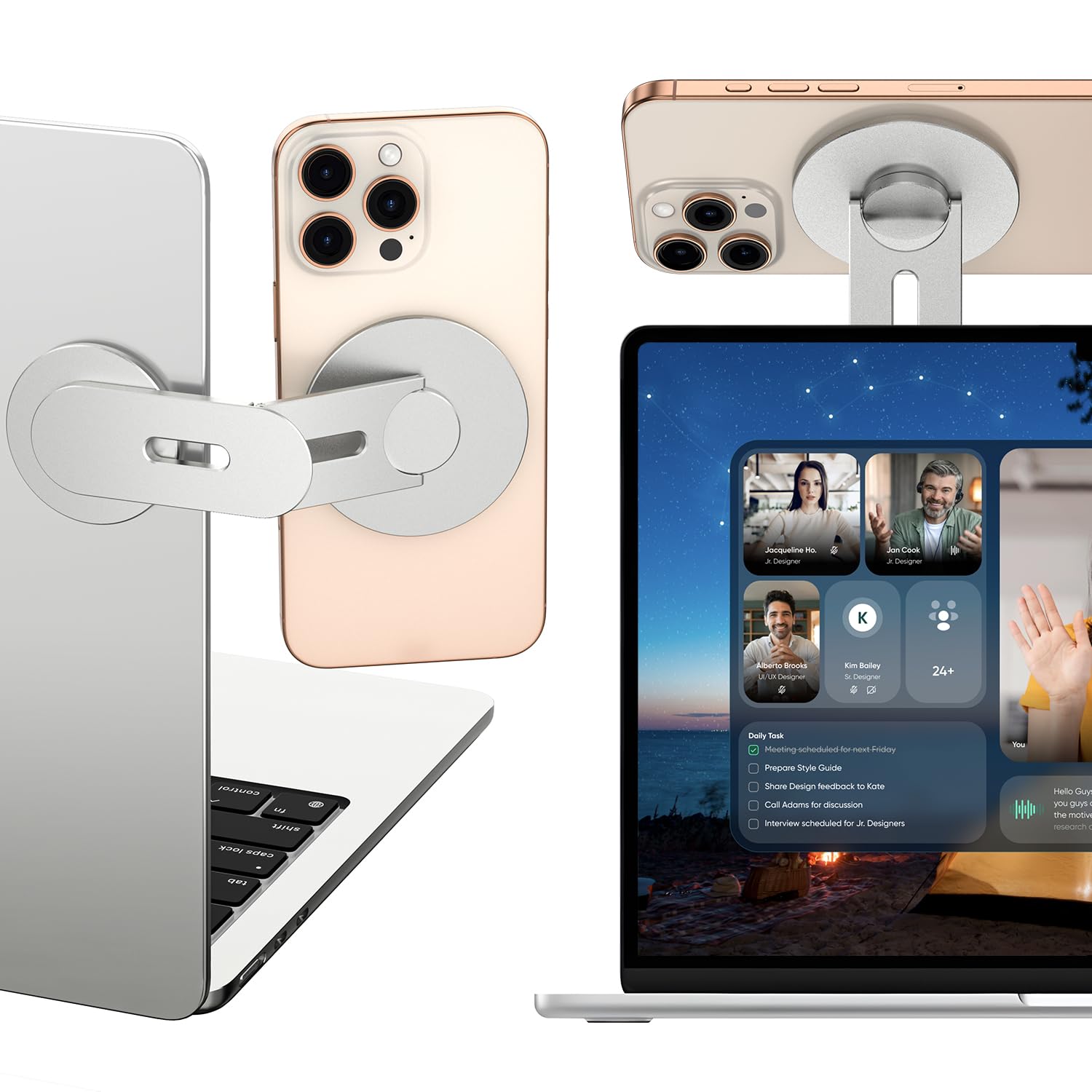 ALAFLY Magnetic Phone Holder for Laptop, 360° Adjustable MacBook Monitor Side Mount for iPhone 17 Pro Max/16/15/14/13/12 MagSafe for Tesla, Portable