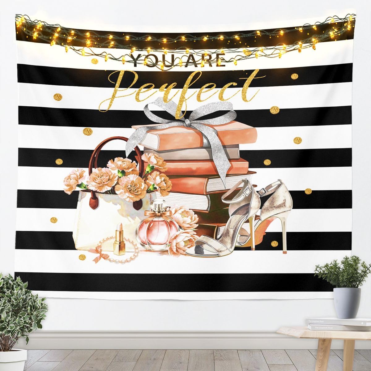 Feelyou Book Tapestry White Black Red Wall Art Perfume Wall Hanging Blanket for Living Room Bedroom High-heeled Shoes Home Decor Large 59"x82" Gifts for Girls image 4