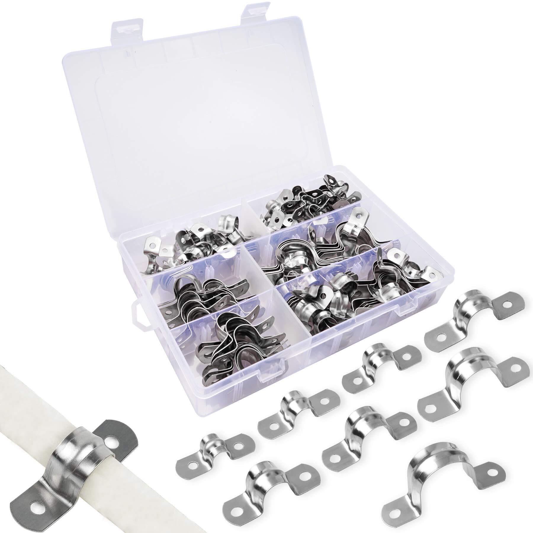 100 Pièces Collier de Fixation pour Tuyau en Acier Inoxydable - Forme U, 8 Tailles, Deux Trous pour Fixation Sûre des Tuyaux d'Eau et de Gaz(8-32mm)