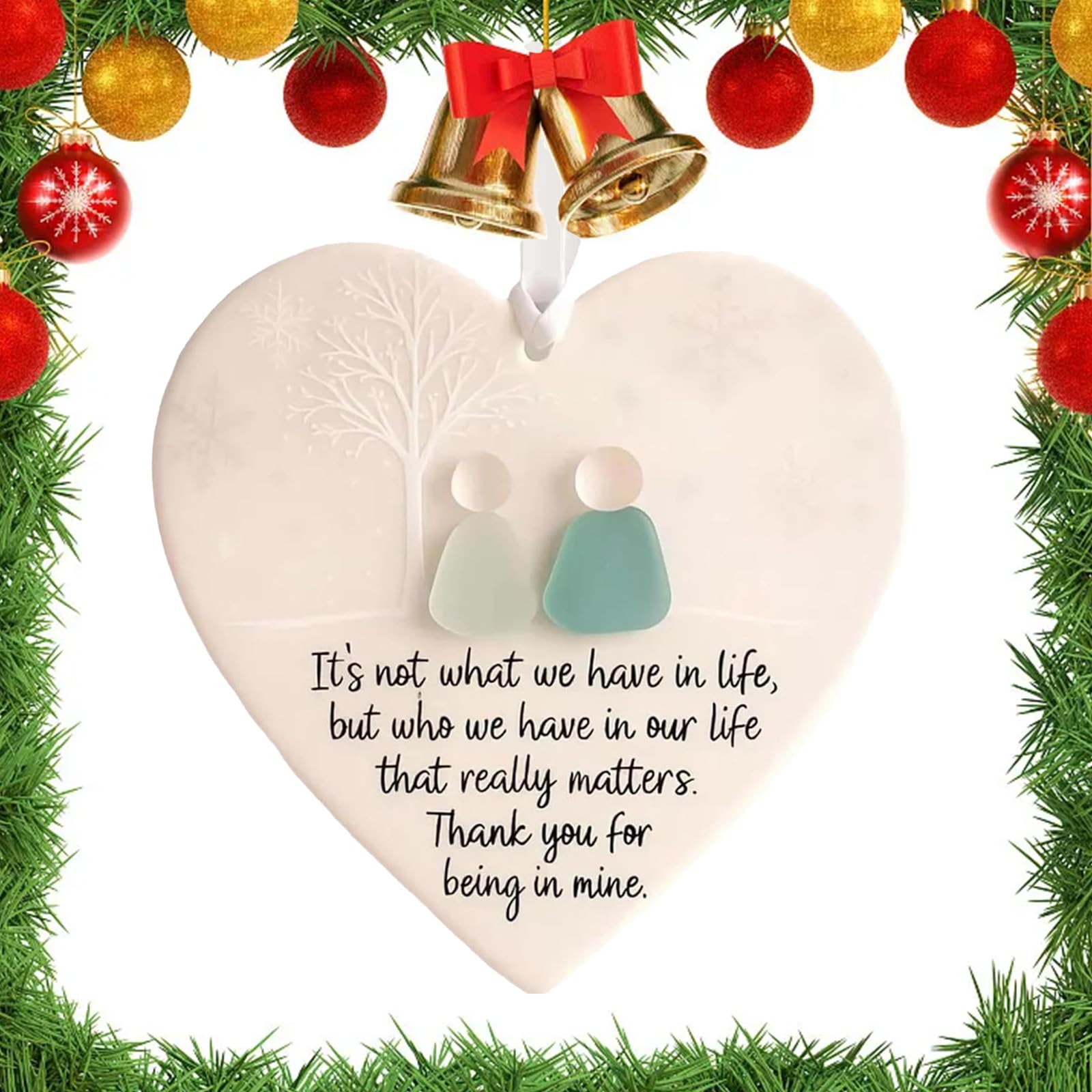 Ruileyou 5Pcs Heart-Shaped Sea Glass Friendship Decor, Sea Glass Gifts, Seaglass Art, Shaped By Nature & Crafted By Hand, Memory Heart Friendship Ornaments For Christmas Tree For Friends Family (5Pcs)